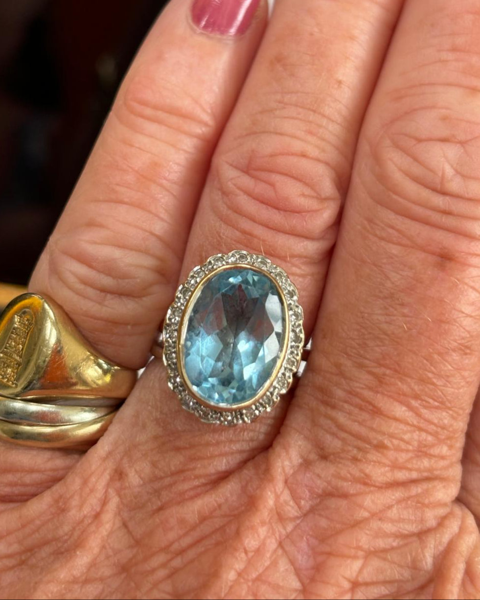 Topaz and Diamond ring. Jewellery redesign. Heirloom redesign. Upcycled jewellery. Recycled jewellery.