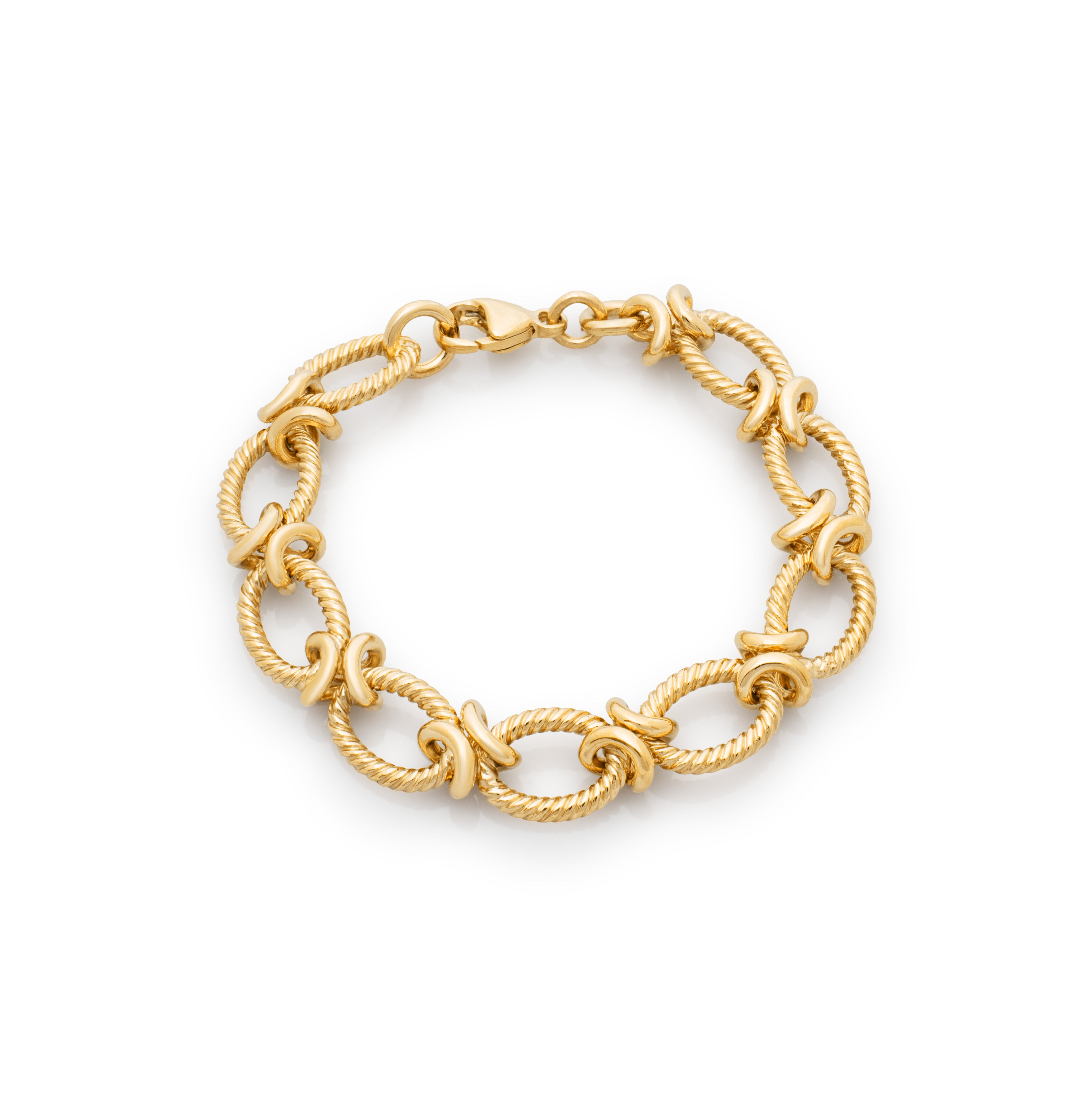 Gold chain bracelet. Twisted rope link bracelet. Charm bracelet. Fancy link bracelet