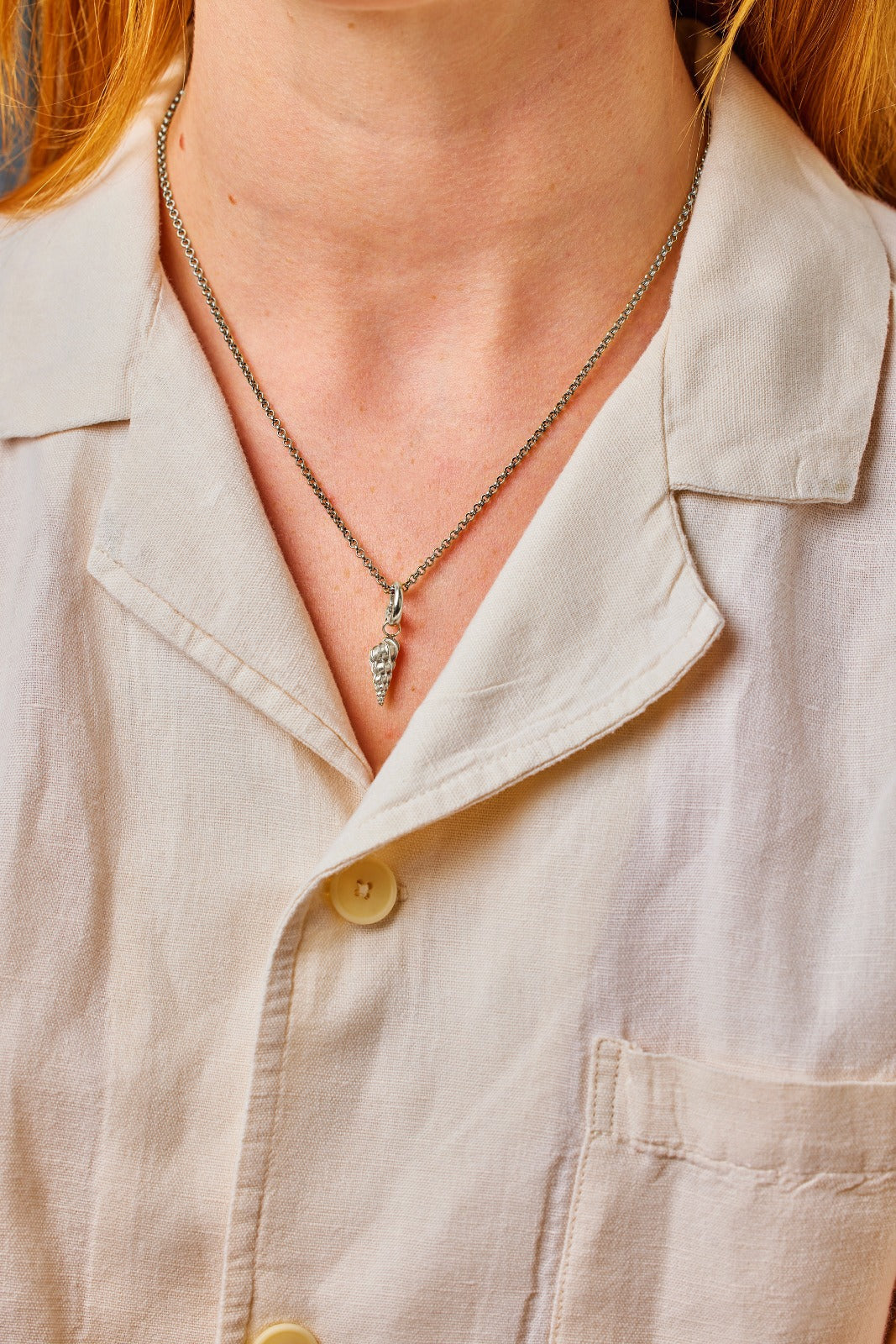 Wentletrap shell pendant. Daymer Bay pendant. Daymer Bay charm. Daymer Bay necklace. Cornwall jewellery. Cornwall shell jewellery.