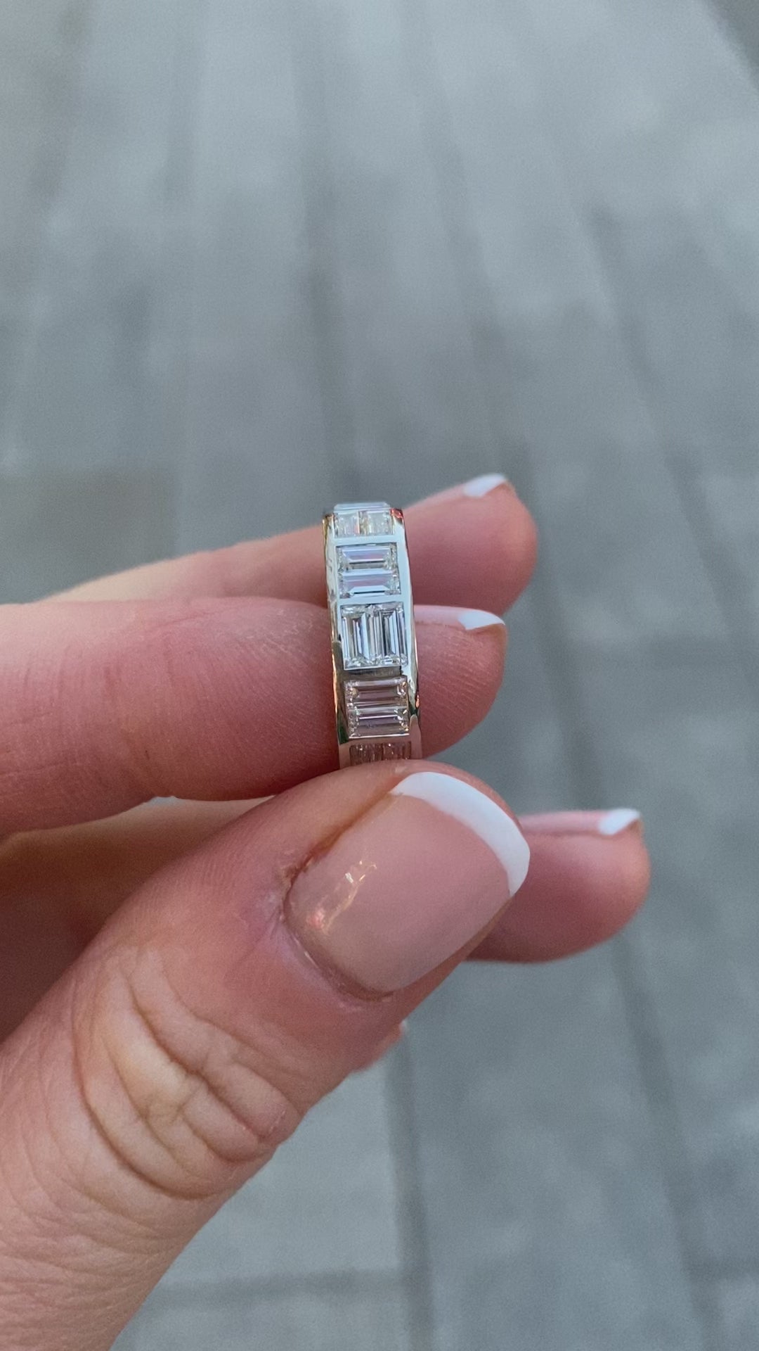 Brickwork Baguette Diamond Ring. Diamond ring. Diamond band. Platinum and Diamond eternity ring. Diamond eternity ring. Art Deco eternity ring. Platinum and diamond ring. Diamond wedding band.