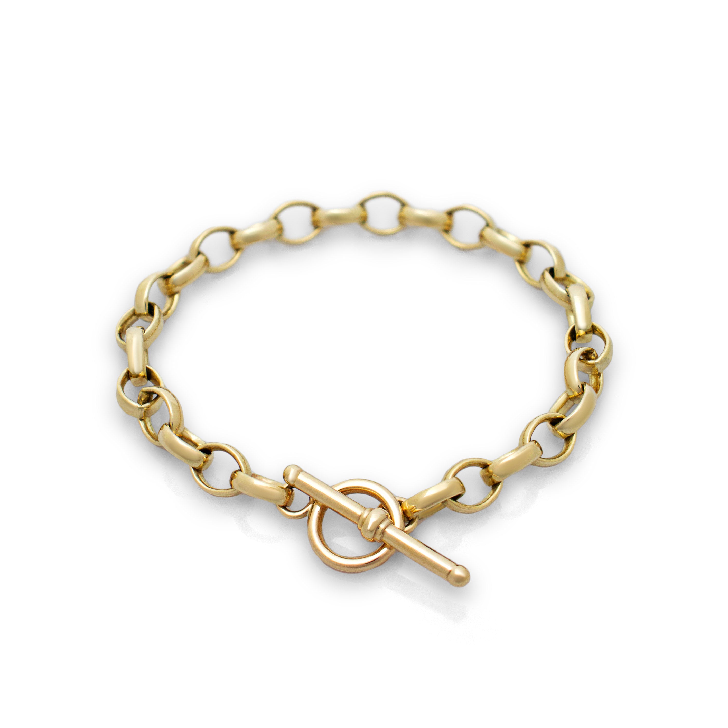 Gold belcher t-bar bracelet. Solid gold bracelet. Gold chain bracelet. T-bar bracelet. T-bar clasp. Belcher chain bracelet. Serena Ansell Jewellery. Fine jewellery. 