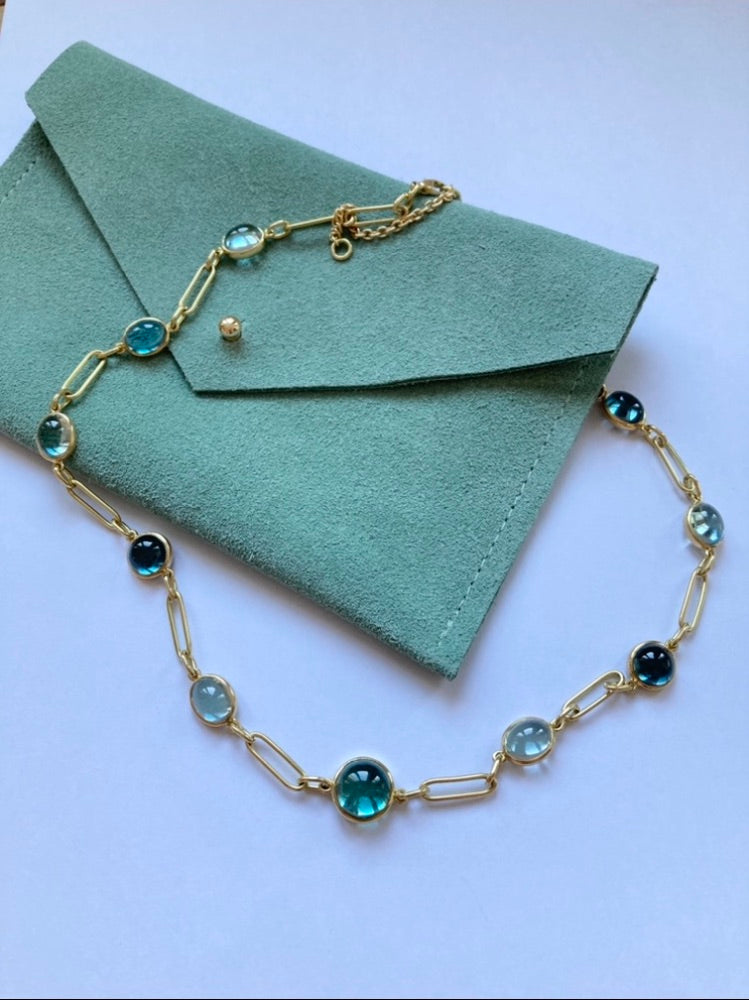 Topaz and Tourmaline cabochon chain necklace. Serena Ansell Bespoke Jewellery Design. Bespoke jewellery designer London. 