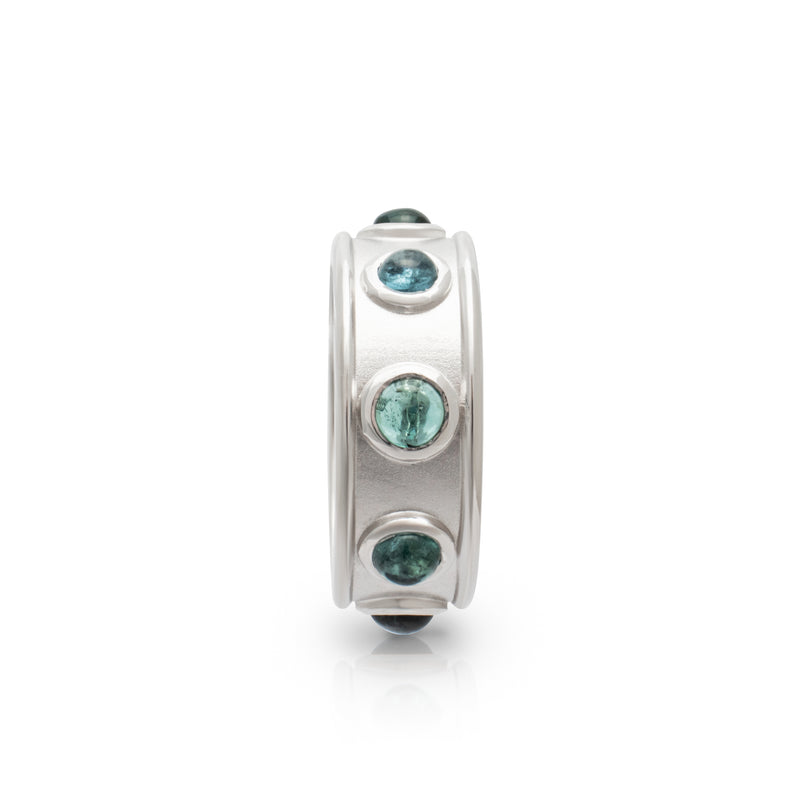 White Gold & Blue Tourmaline Cabochon Ring