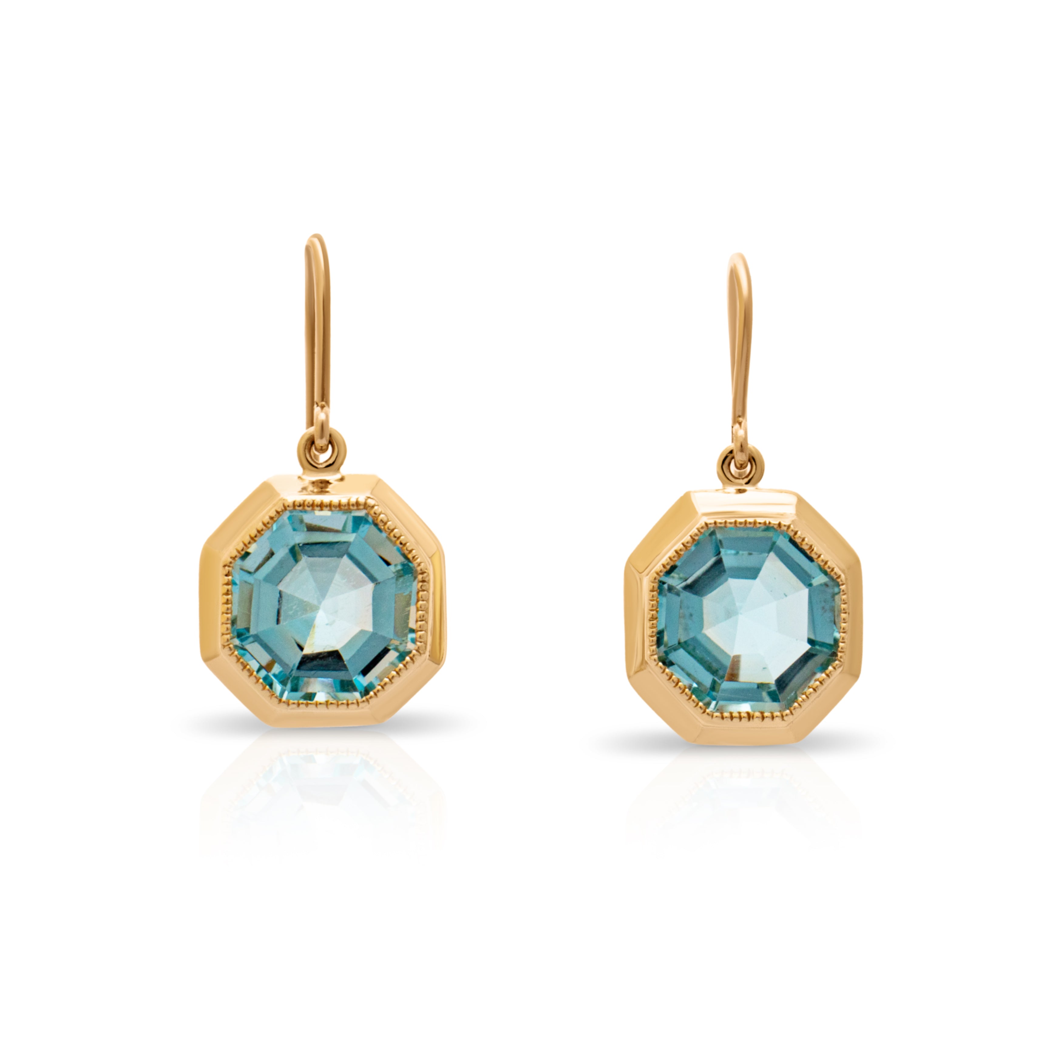 Large Topaz drop earrings. Solid gold and topaz earrings. Large gemstone drop earrings. Serena Ansell Bespoke jewellery design. Bespoke jewellery designer London. Bespoke earrings London.  