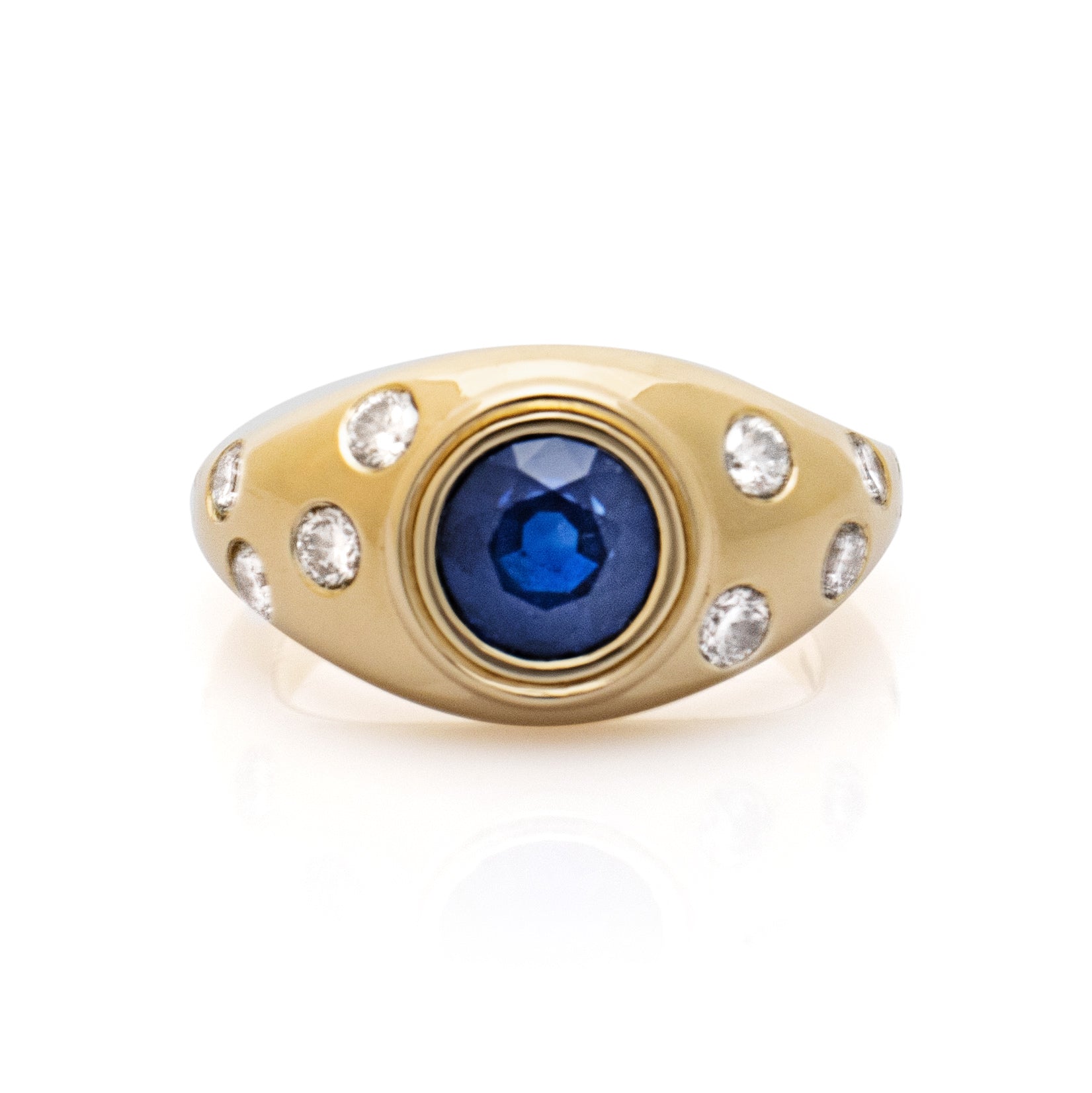 Sapphire and diamond bombé ring. Heirloom jewellery redesign. Serena Ansell Bespoke Jewellery. Bespoke Jewellery Designer London. 