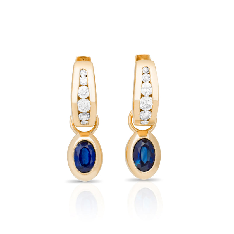 Graduated Diamond Hoops with Sapphire Drops