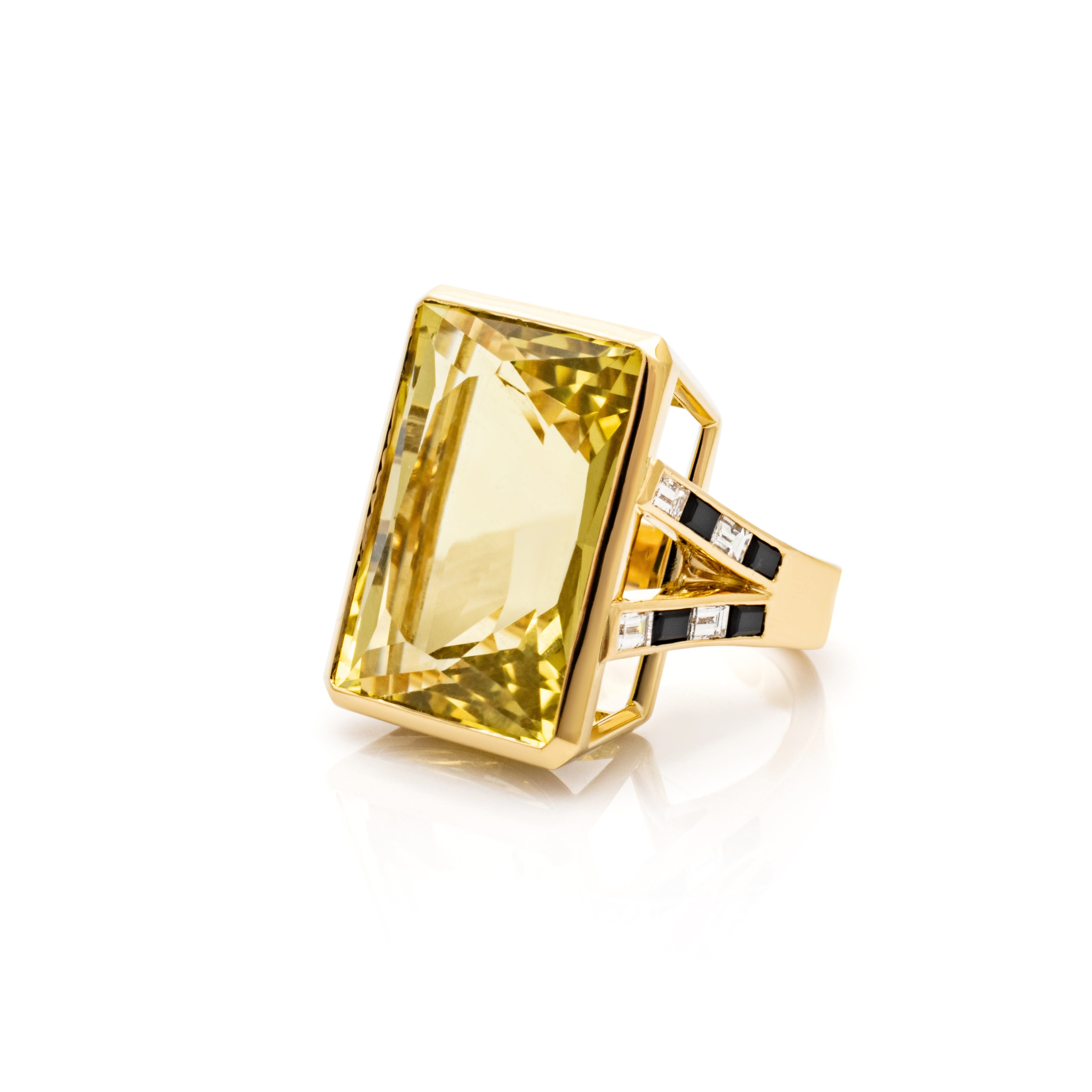 Citrine, diamond and black spinel cocktail ring. Serena Ansell Bespoke Jewellery. Bespoke Jewellery Designer London. 