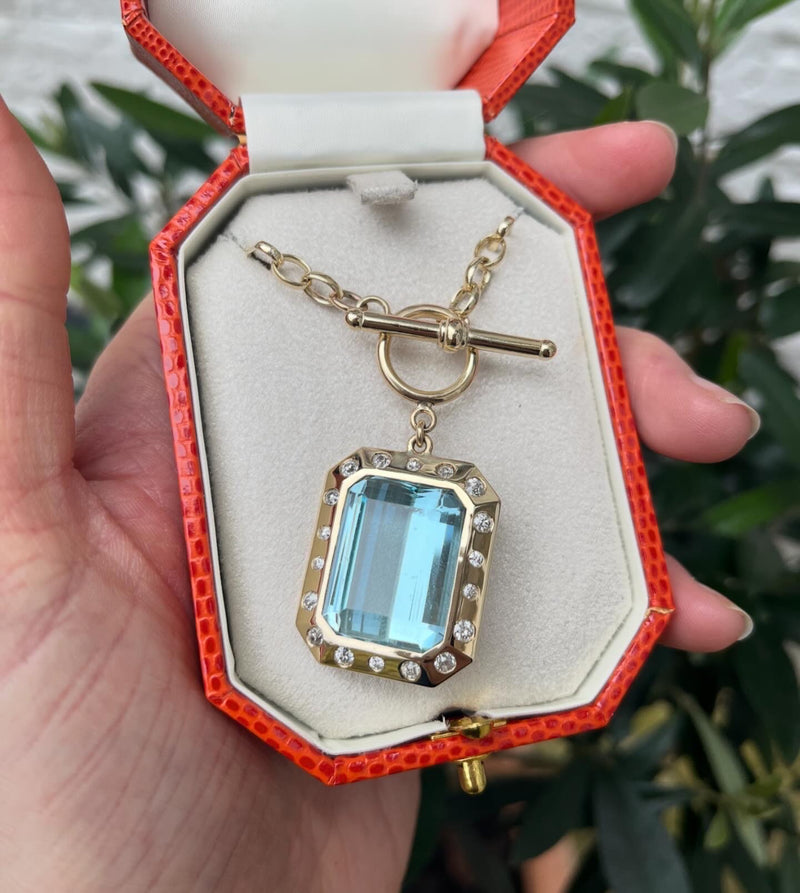 Aquamarine & Diamond T-bar Necklace