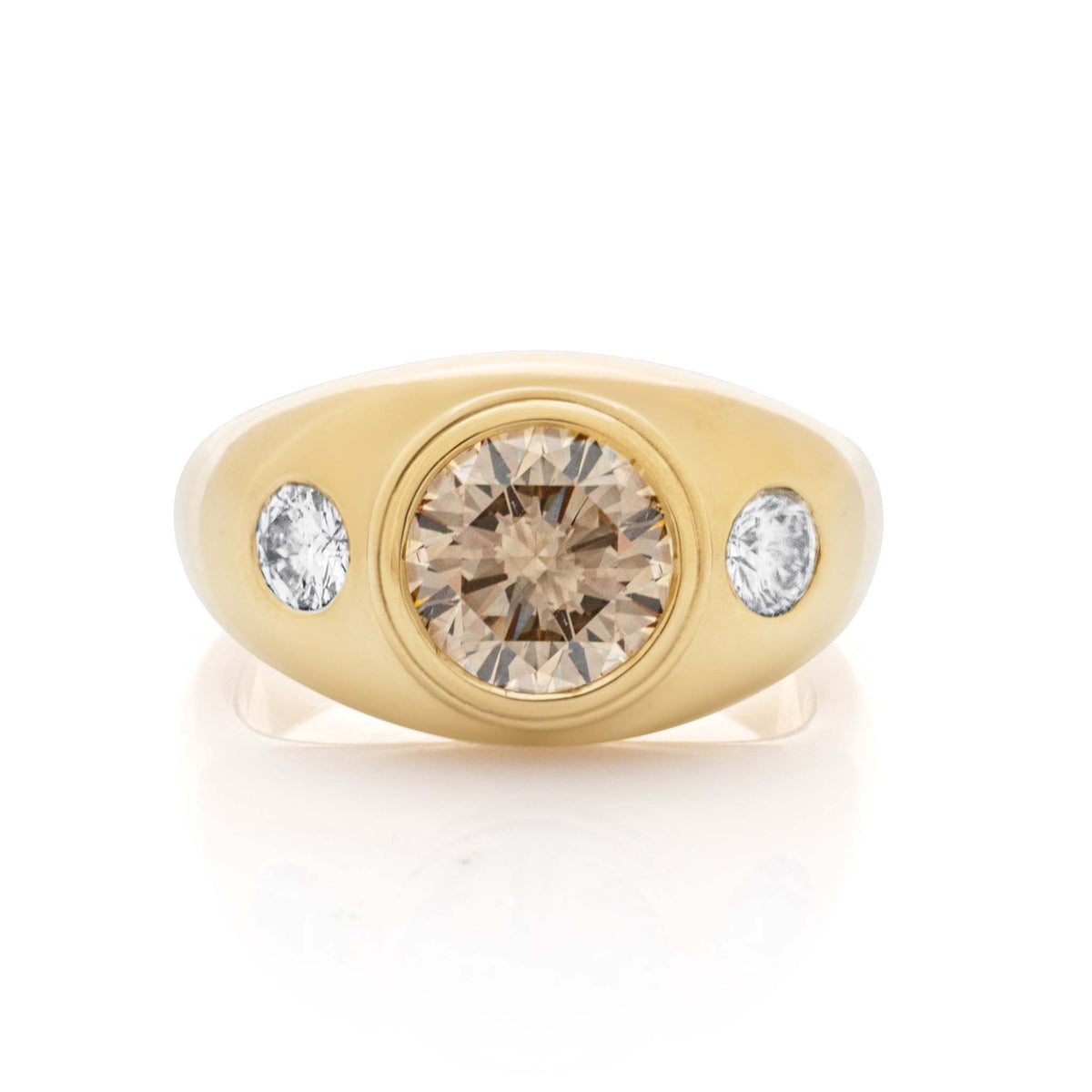 A brown Diamond bombé ring. Brown Diamond ring/ Chunky gold Diamond ring. 