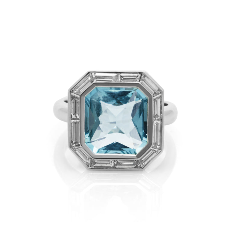 Aquamarine and Baguette Diamond Ring