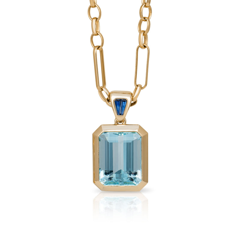 Aquamarine Pendant with a Sapphire-set Loop