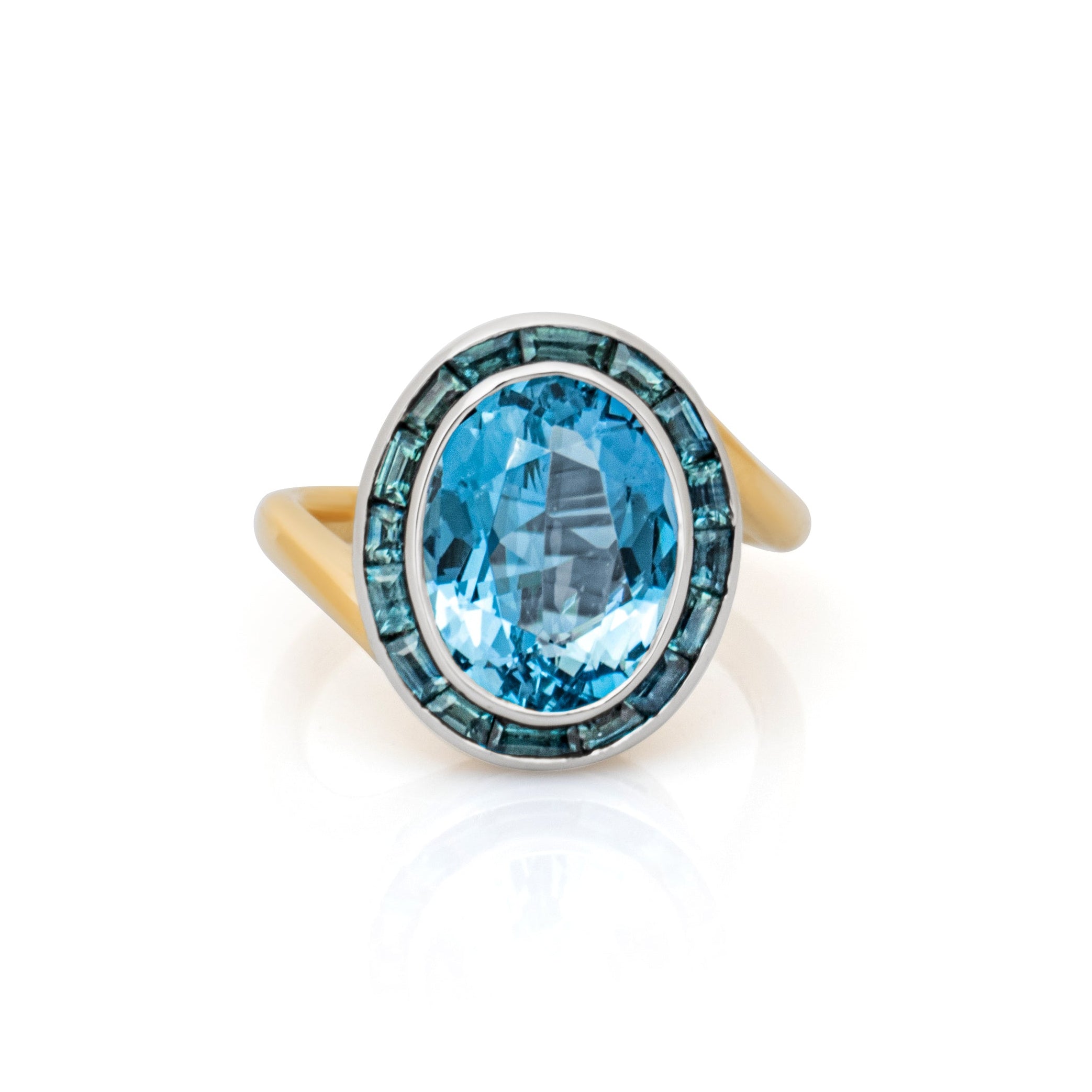 Big Aquamarine ring. Aquamarine and teal sapphire ring. Aquamarine engagement ring