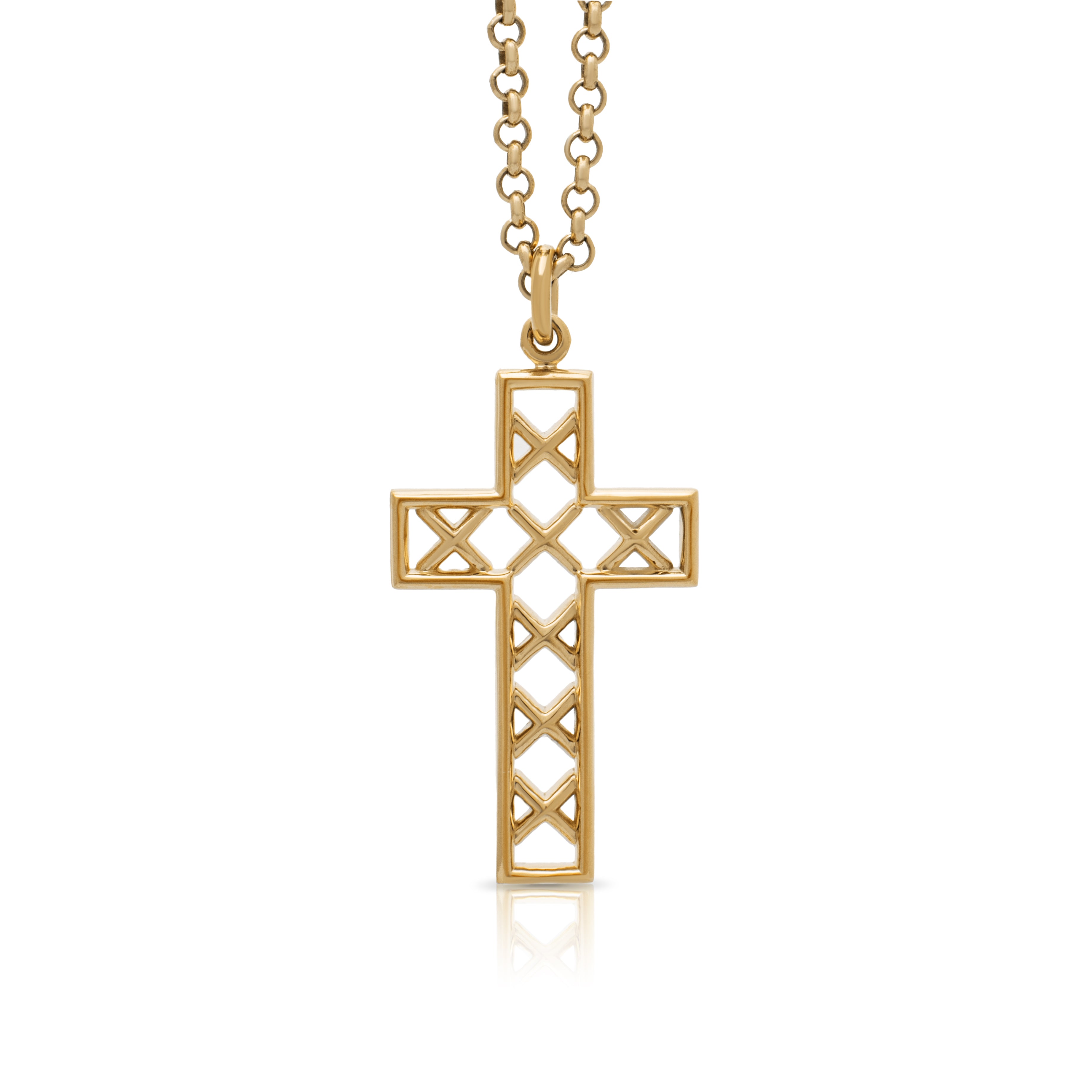 Gold cross pendant. Gold crucifix pendant. 