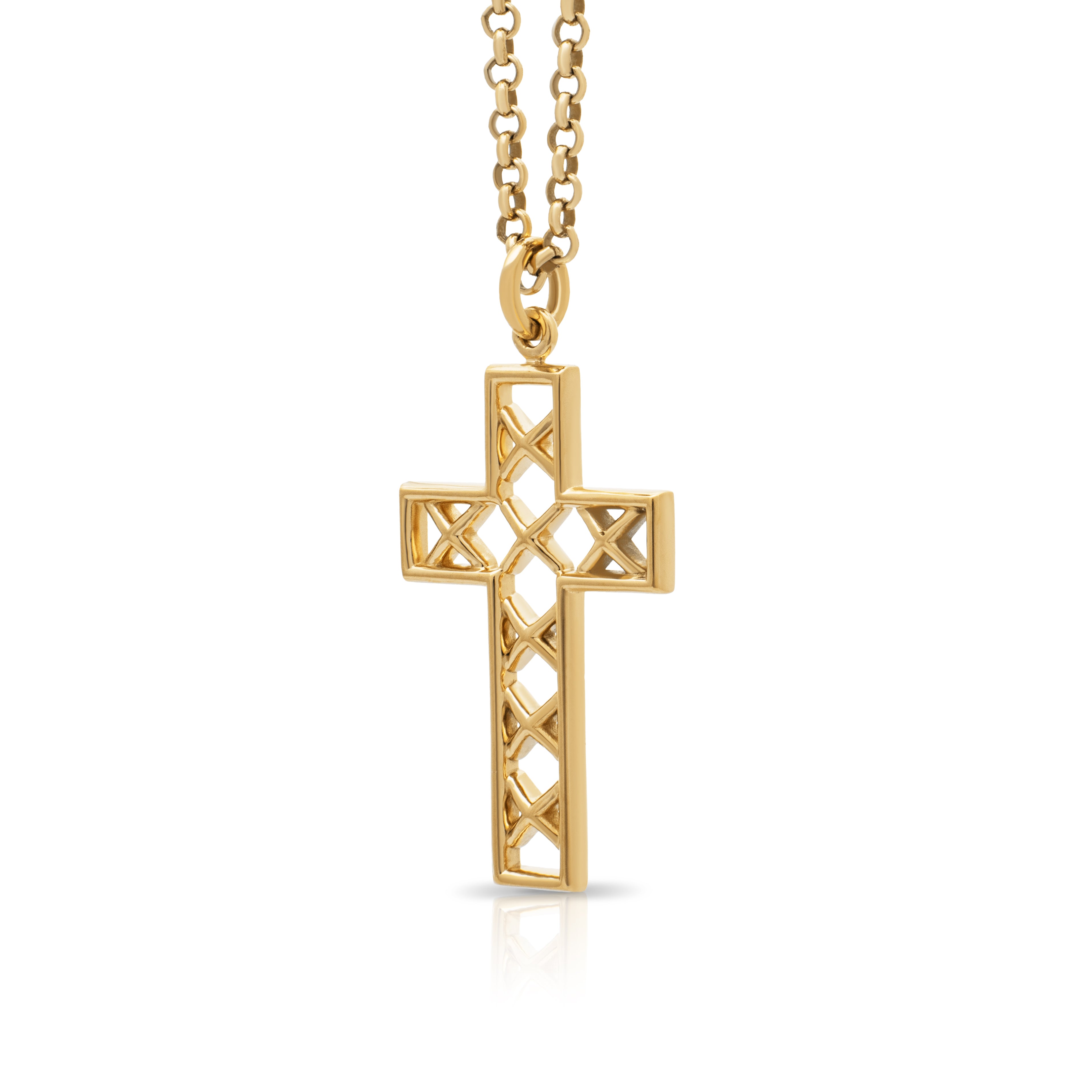 Gold cross pendant. Gold crucifix pendant. 