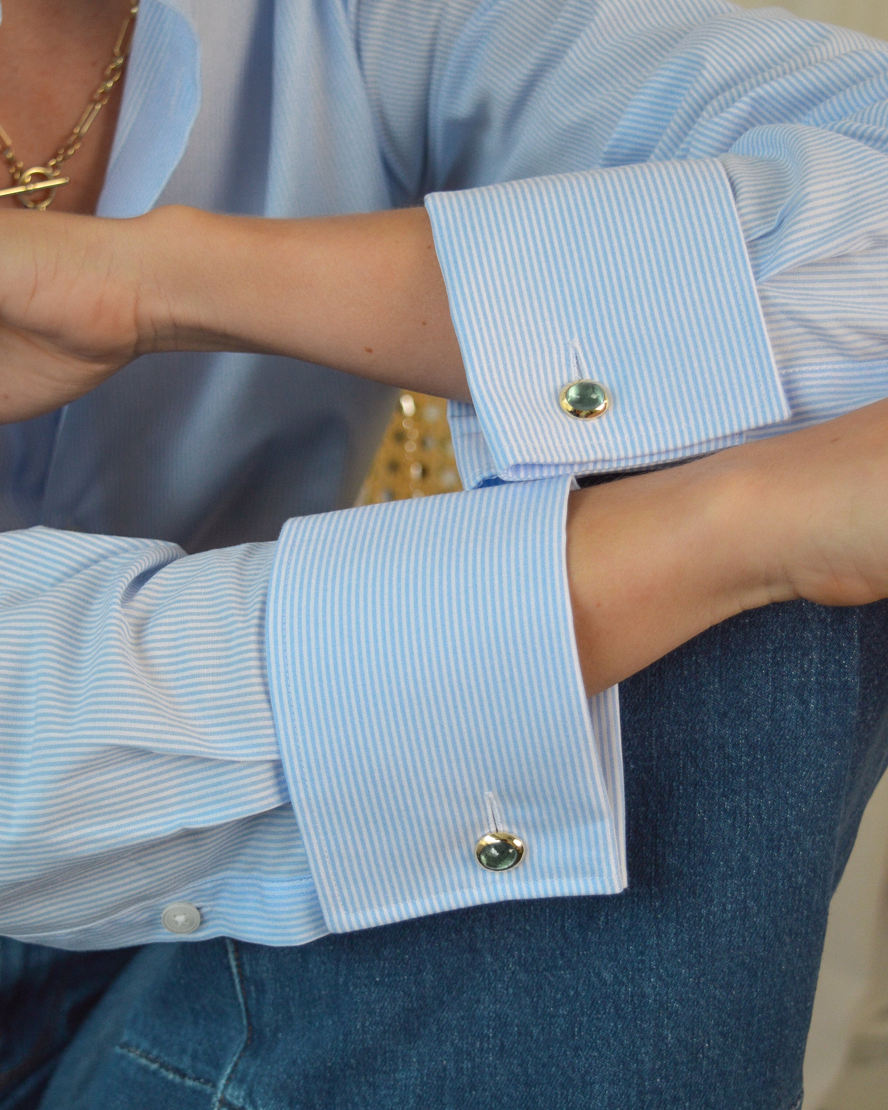 Blue Tourmaline cufflinks. Gemstone cufflinks. Gold cufflinks