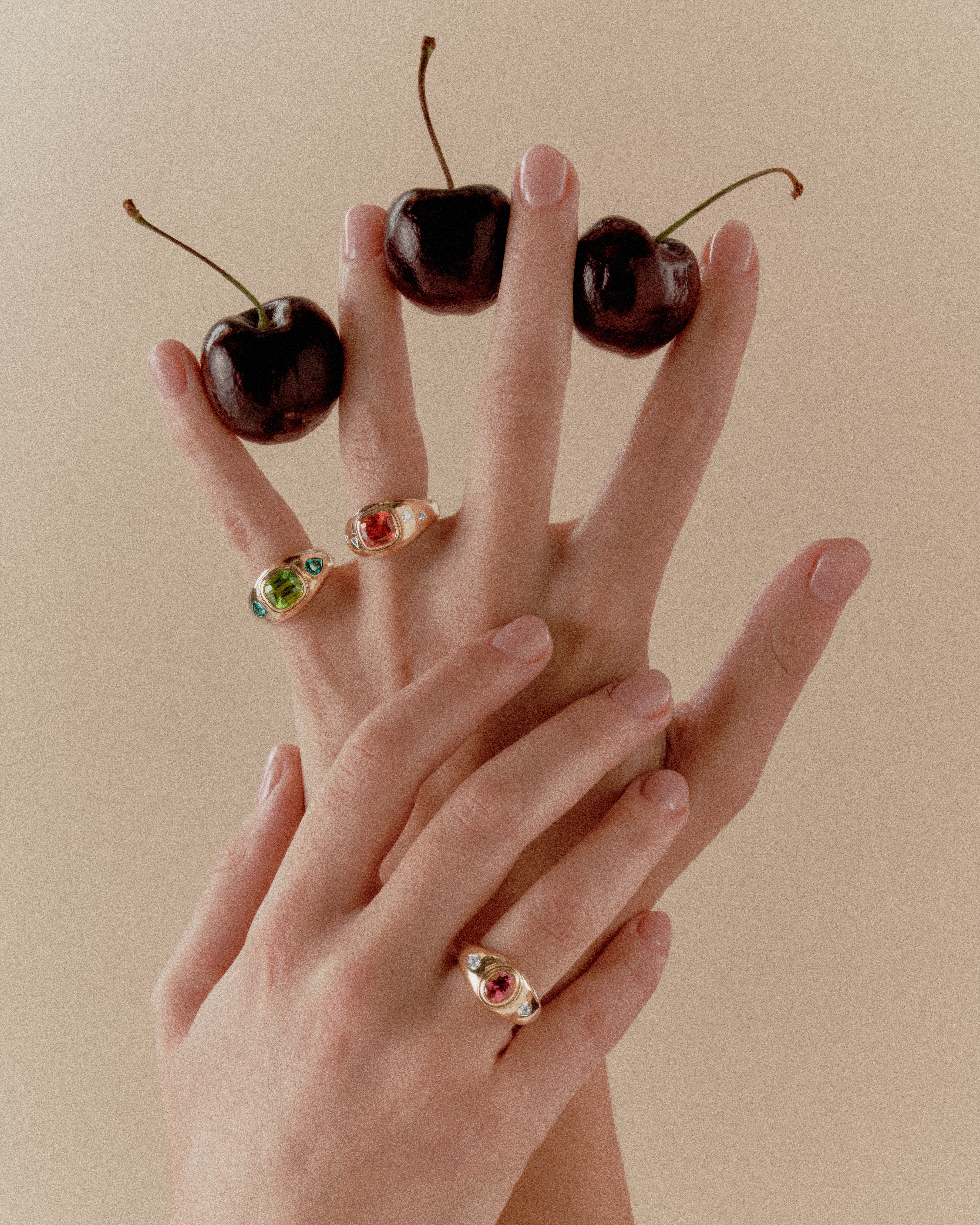 Chunky gold gemstone rings. Bombé rings. Gypsy rings