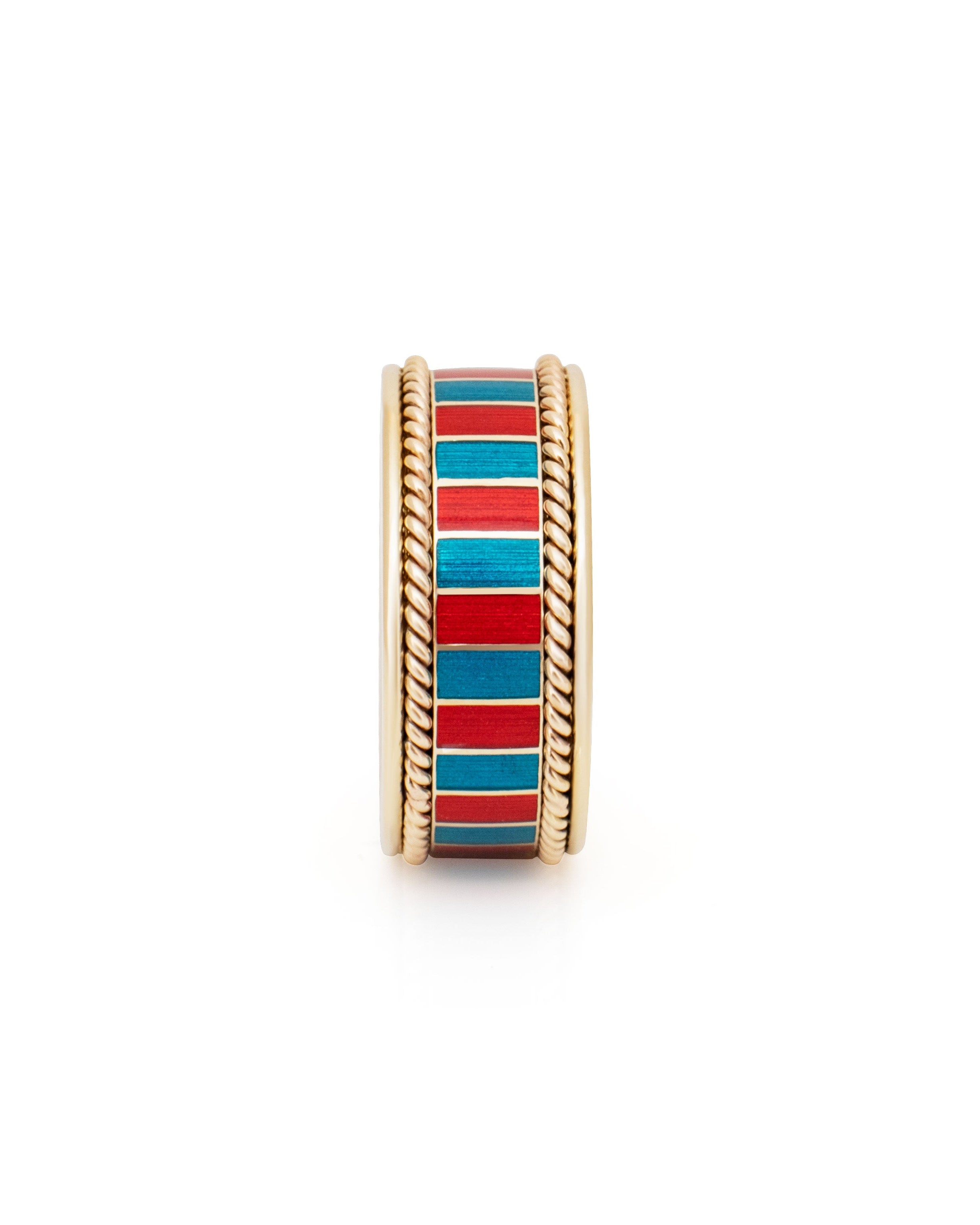 Solid gold striped enamel ring. Enamel band. Elizabeth Gage. Serena Ansell