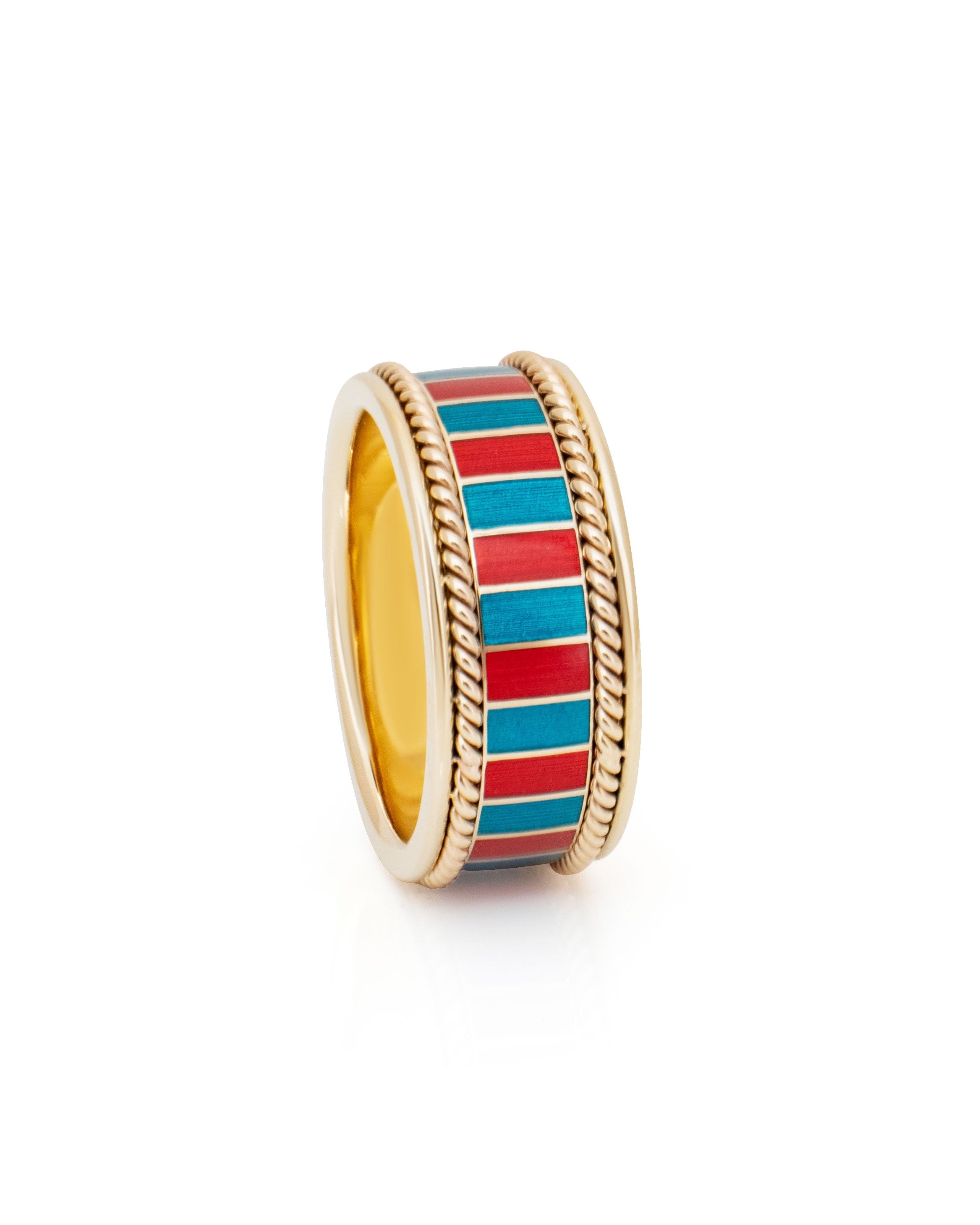 Solid gold striped enamel ring. Enamel band. Elizabeth Gage. Serena Ansell