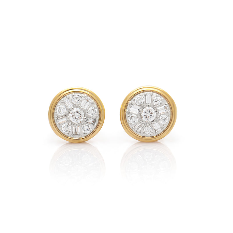 Baguette & Round Diamond Cluster Earrings