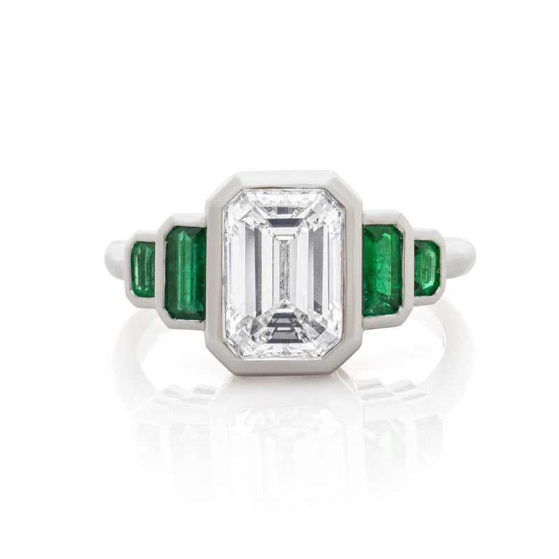Emerald-cut Diamond & Emerald Ring