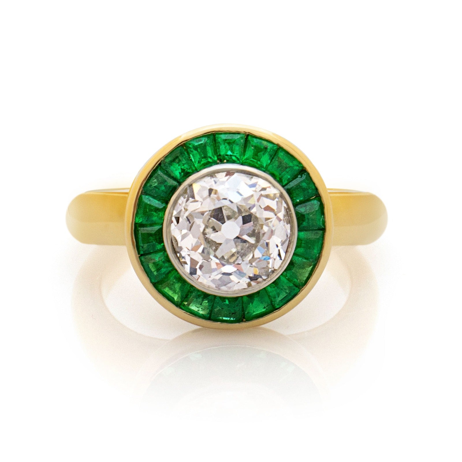 Emerald and Diamond engagement ring. Old cut Diamond engagement ring. Bespoke engagement ring. 
