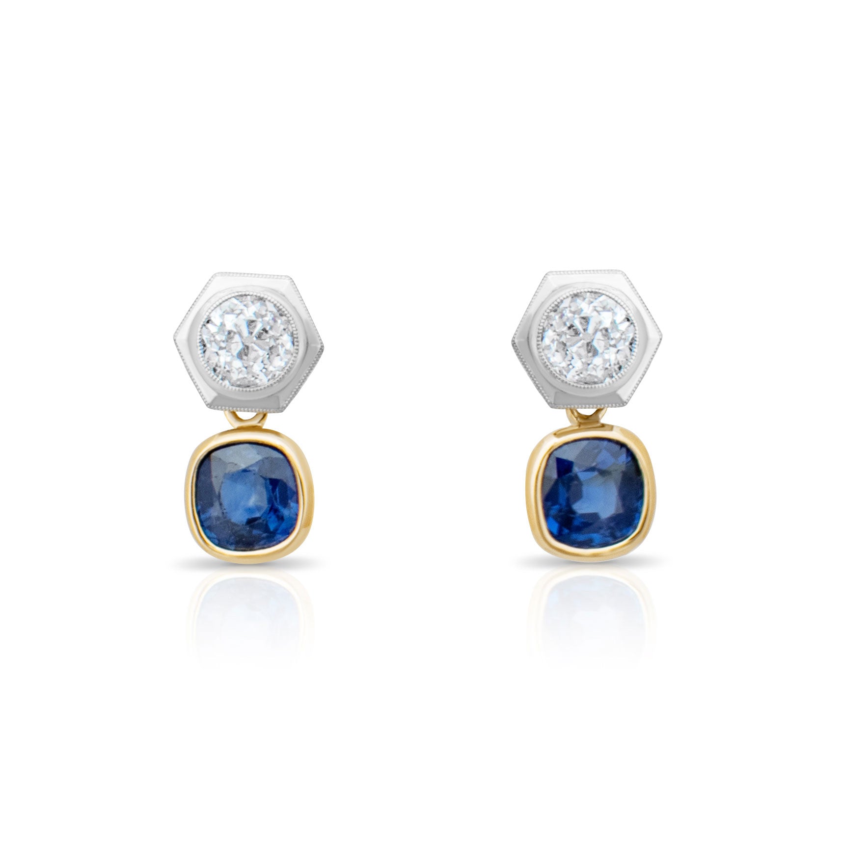 Diamond and sapphire earrings. Drop earrings. Detachable earrings