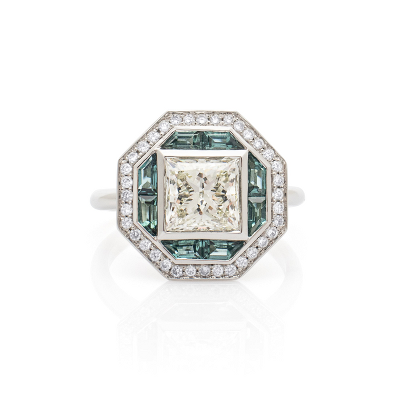 Diamond & Teal Tourmaline Target Ring