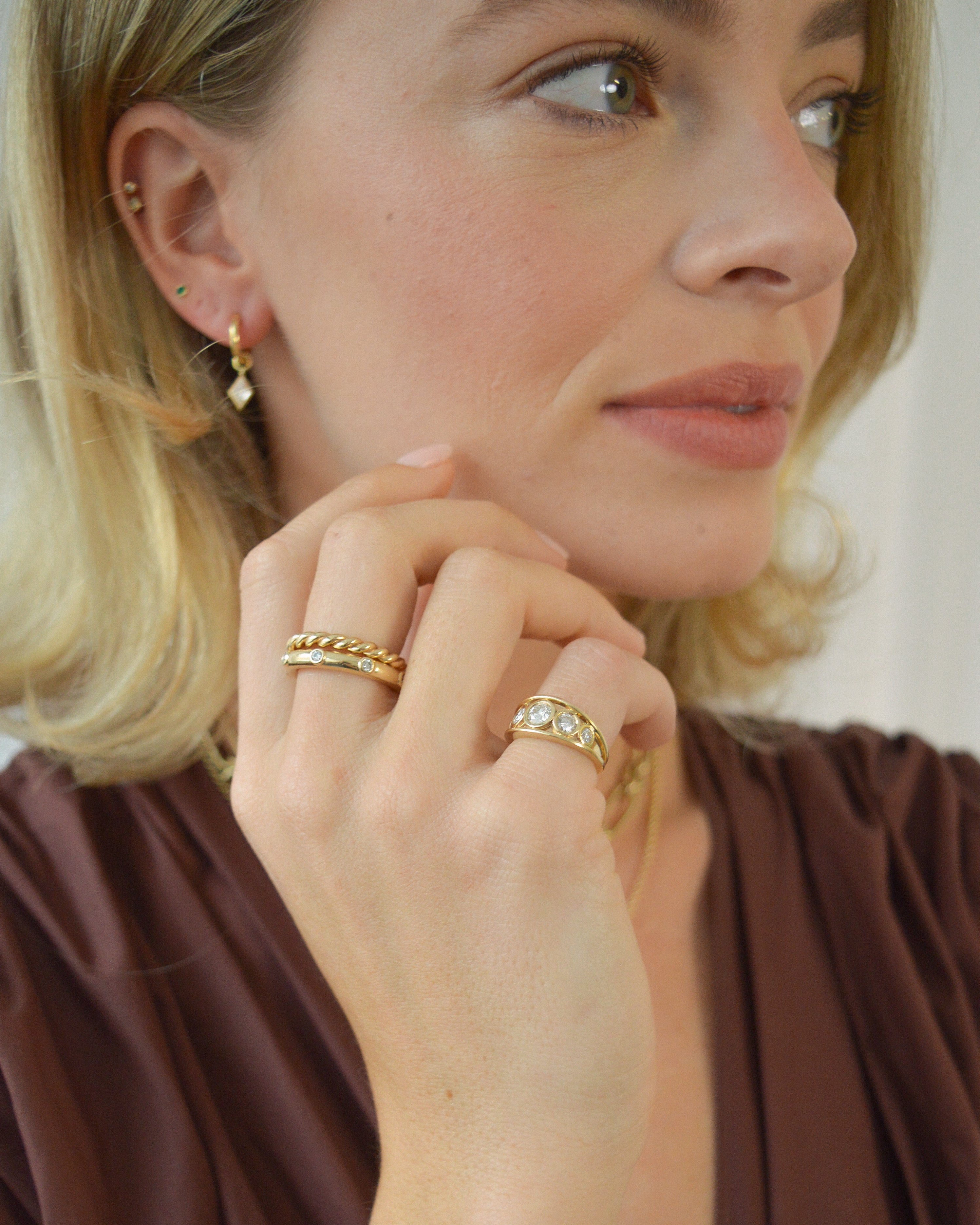 Diamond pinky ring. Five-stone diamond ring. Chunky pinky ring. 