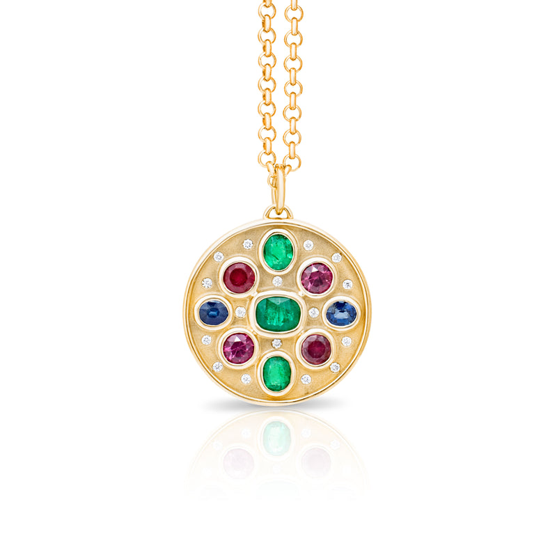 Emerald, Ruby, Garnet, Sapphire & Diamond Medallion