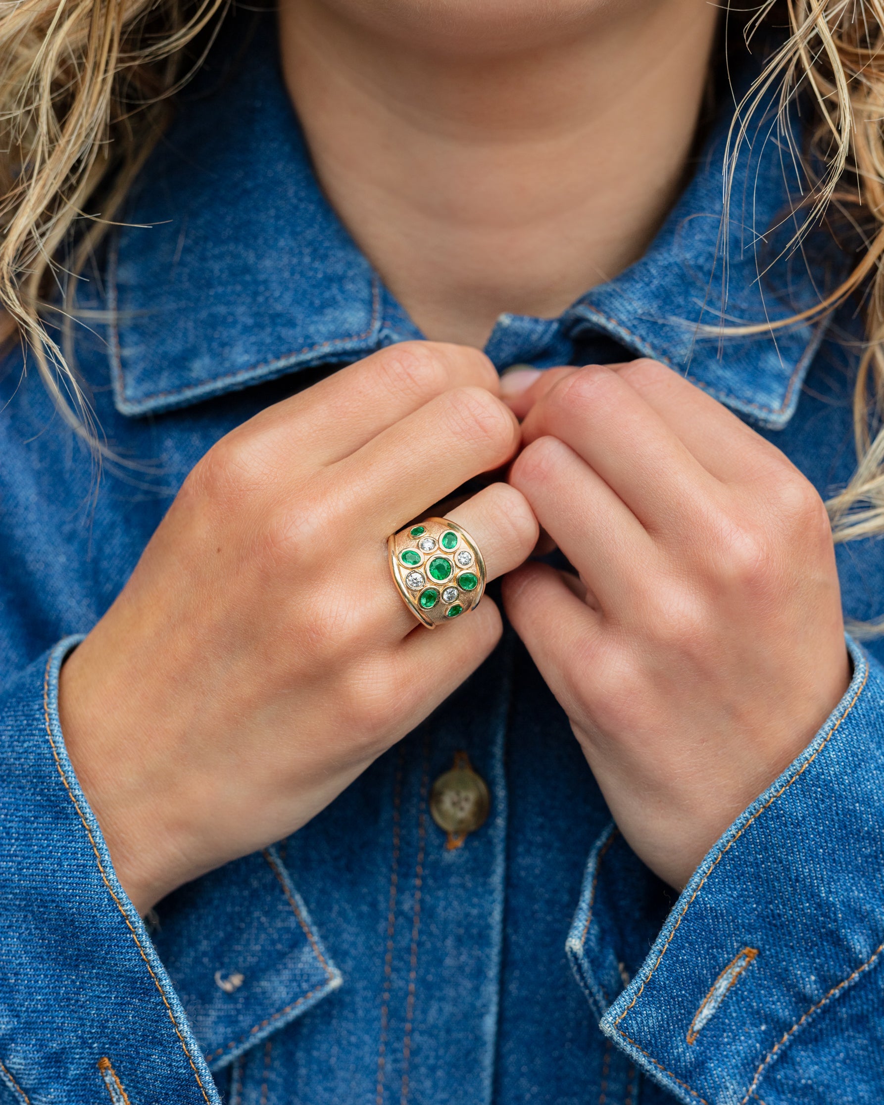 Droplet Ring. Emerald and Diamond Ring. Solid gold ring. Gemstone ring. Statement ring. 