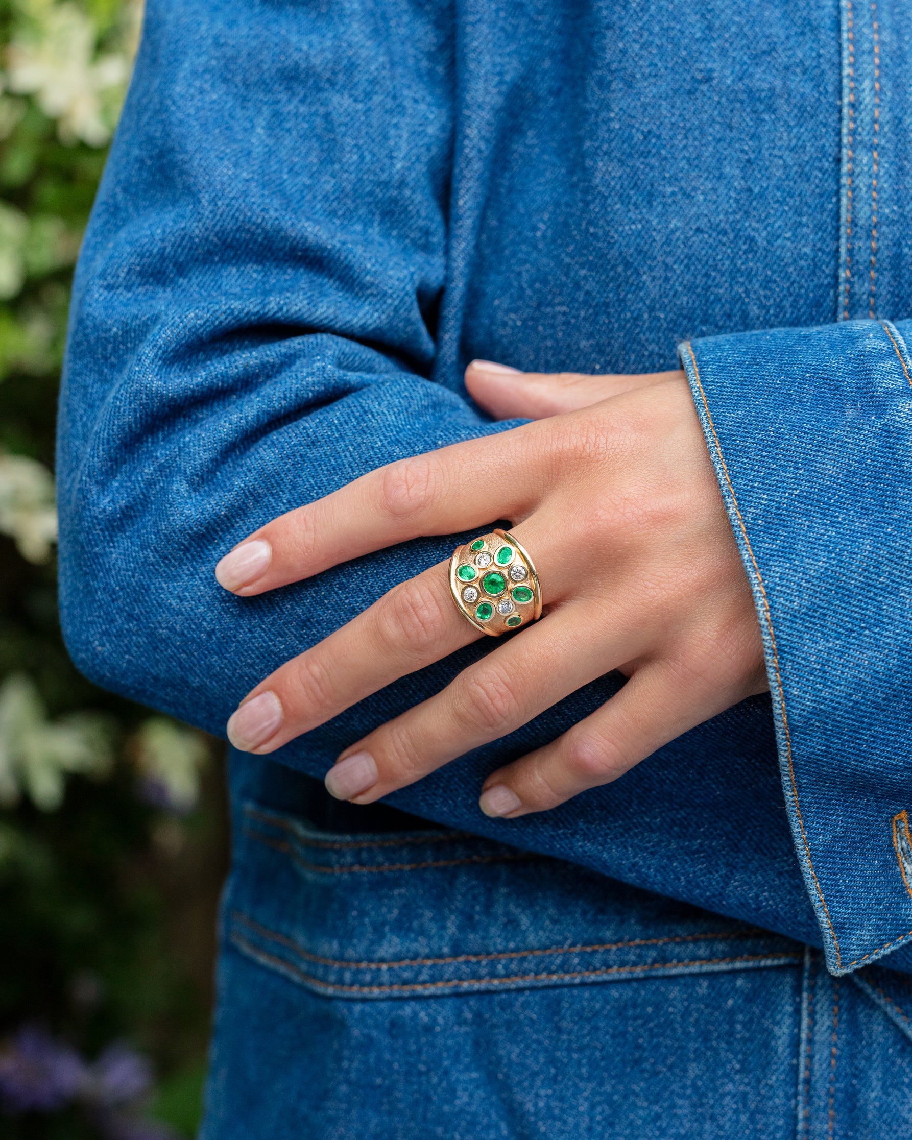 Droplet Ring. Emerald and Diamond Ring. Solid gold ring. Gemstone ring. Statement ring. 