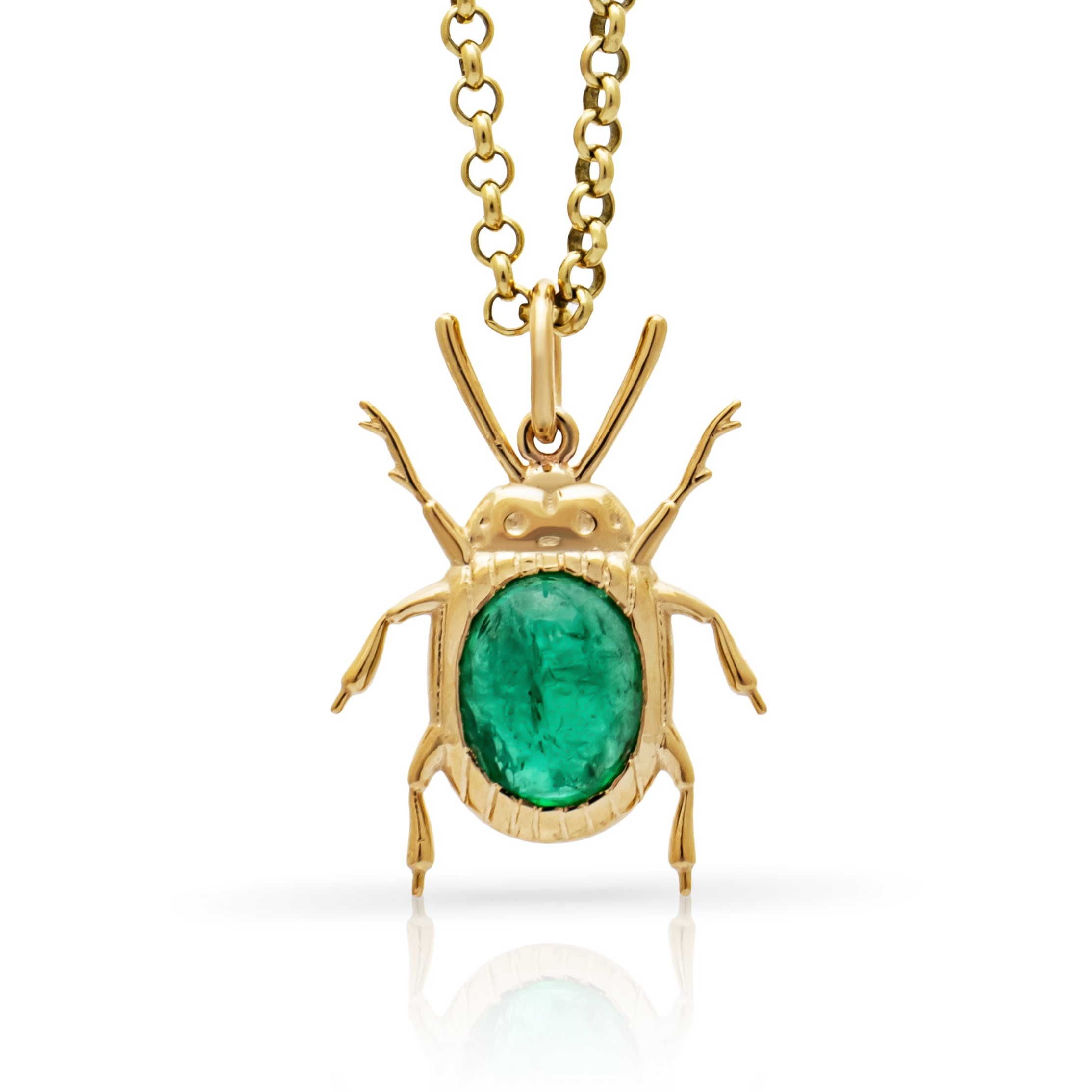 Emerald cabochon. Beetle pendant. Insect pendant. Insect jewellery. Gold beetle. Gemstone insect. Bespoke jewellery