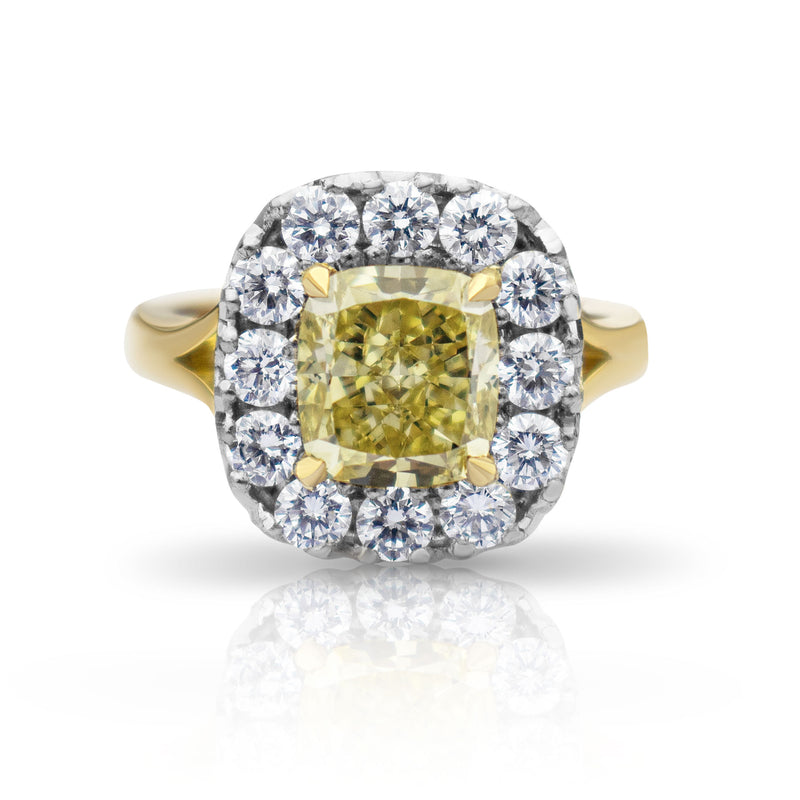 Cushion Fancy Yellow Diamond Ring