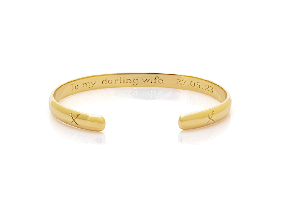 Gold bangle with engraving. Wedding gift
