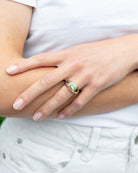 Green Tourmaline and teal Tourmaline Bombé Ring. Coloured Stone Ring. Bombé ring. Signet style ring. Gold ring. Chunky gold ring. Solid gold ring. Cocktail ring. 