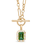Green Tourmaline necklace. Green gemstone necklace. Big gemstone necklace. Diamond necklace. Green gemstone and diamond necklace. Gemstone necklace. T-bar necklace.