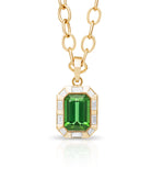 Green tourmaline and diamond pendant. Green gemstone necklace. Big gemstone necklace. Diamond pendant. 