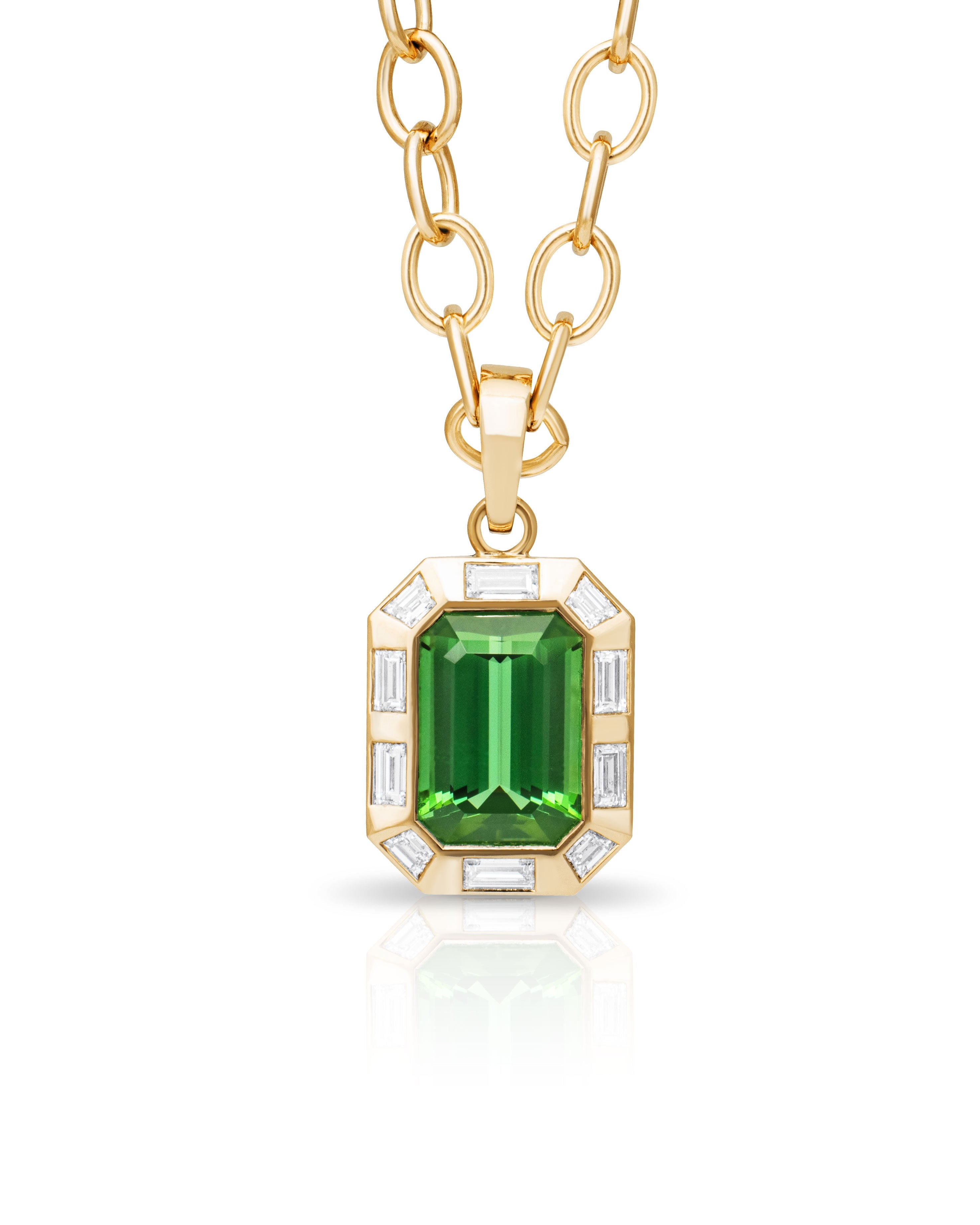 Green tourmaline and diamond pendant. Green gemstone necklace. Big gemstone necklace. Diamond pendant. 