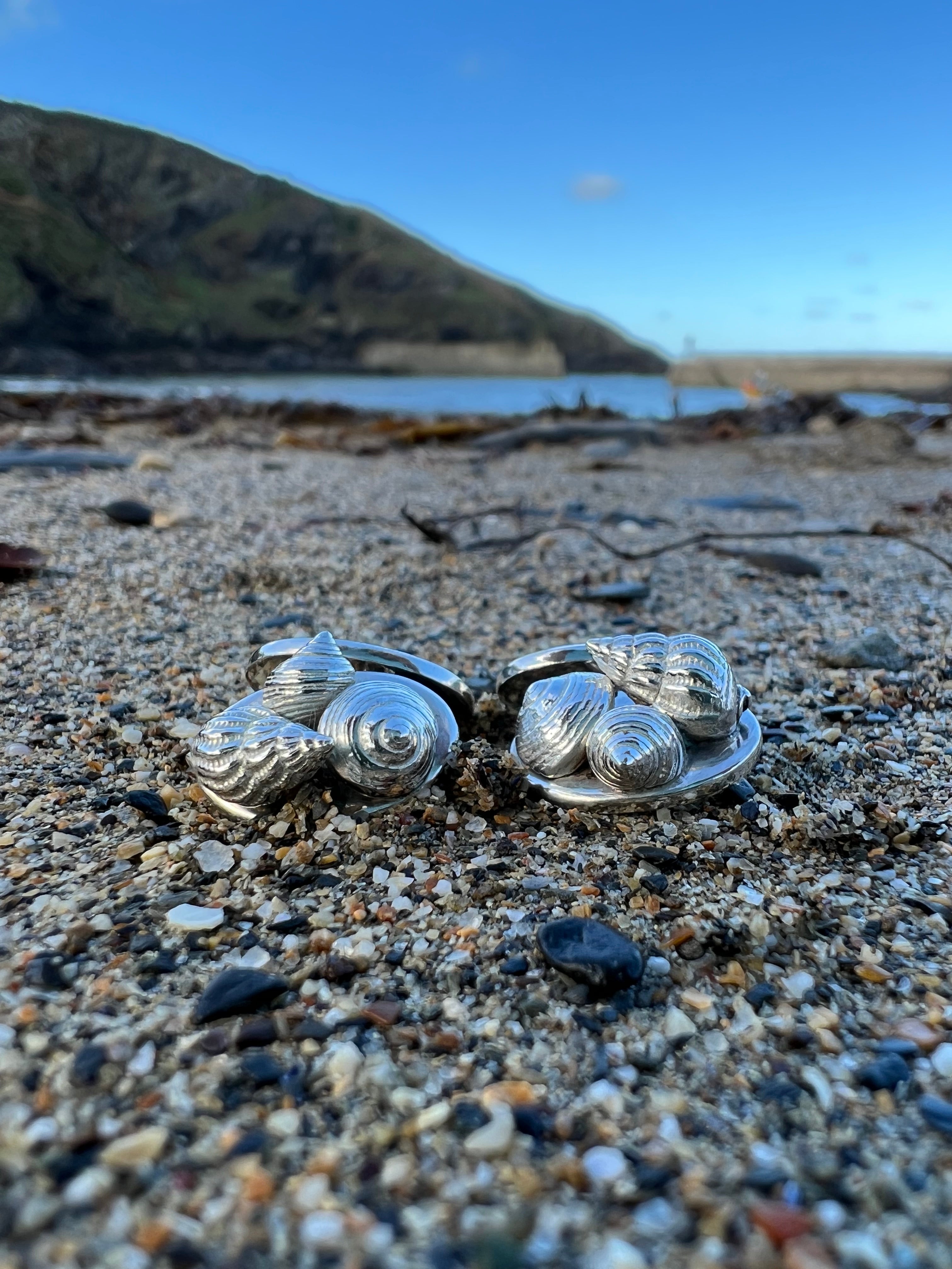 Port Isaac cufflinks. Port Isaac, Cornwall. Cornwall jewellery. Cornish shell jewellery. Silver shell jewellery. Those Happy Places. Serena Ansell Jewellery.