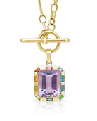 Amethyst pendant. Multicoloured gemstone pendant. Multicoloured gemstone necklace. Gemstone T-bar neckalce. 