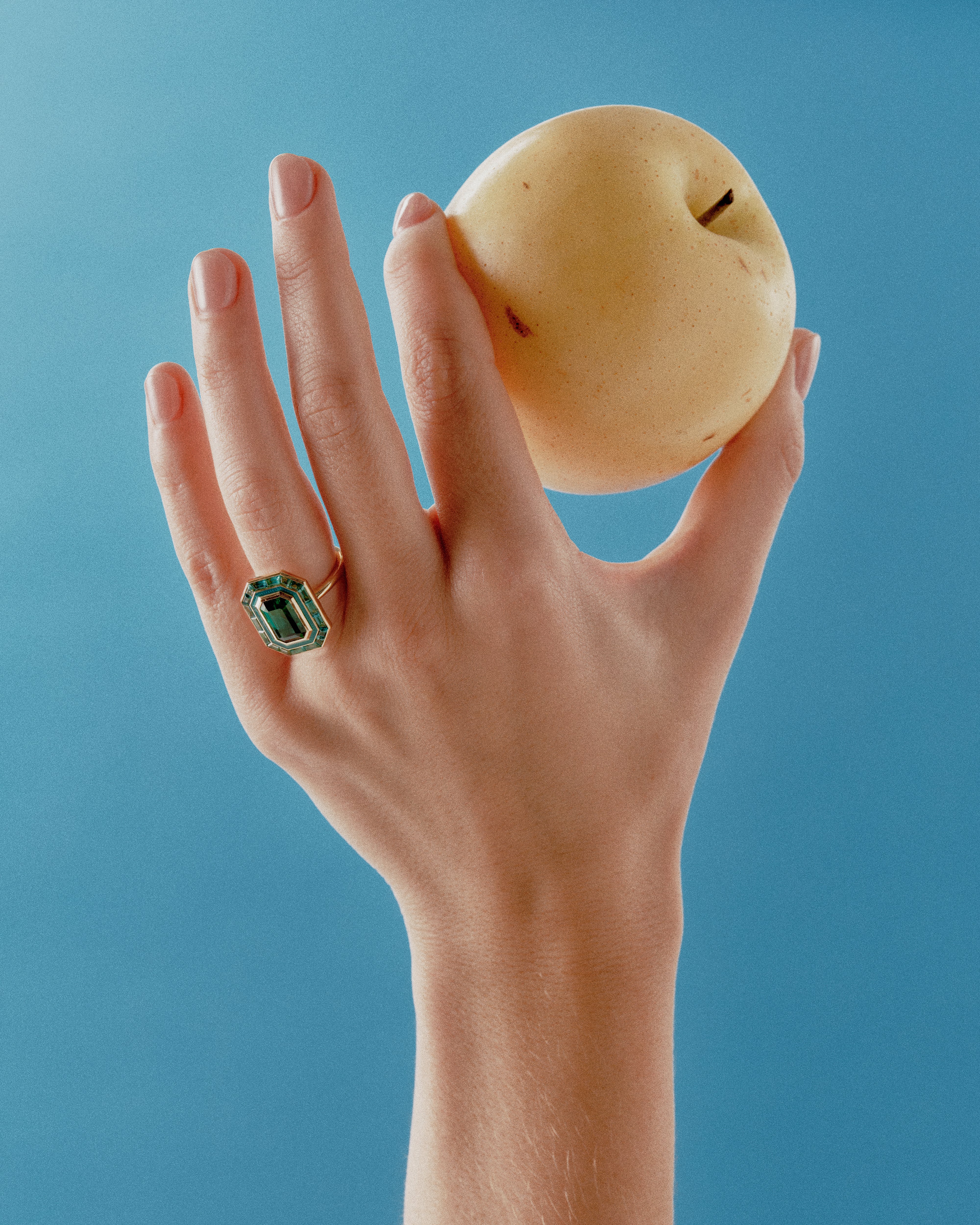 Lagoon green Tourmaline target ring. Enamel ring. Green gemstone ring. Serena Ansell Fine Jewellery