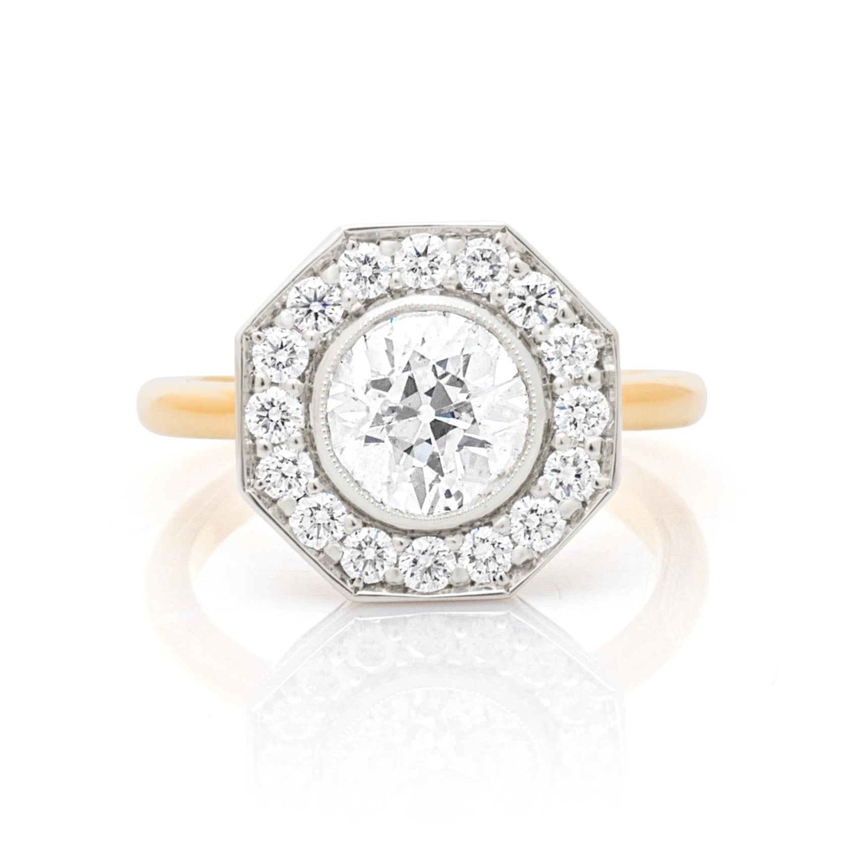 Octagonal Diamond engagement ring. Octagon Diamond ring. Octagon halo engagement ring. Halo engagement ring. 