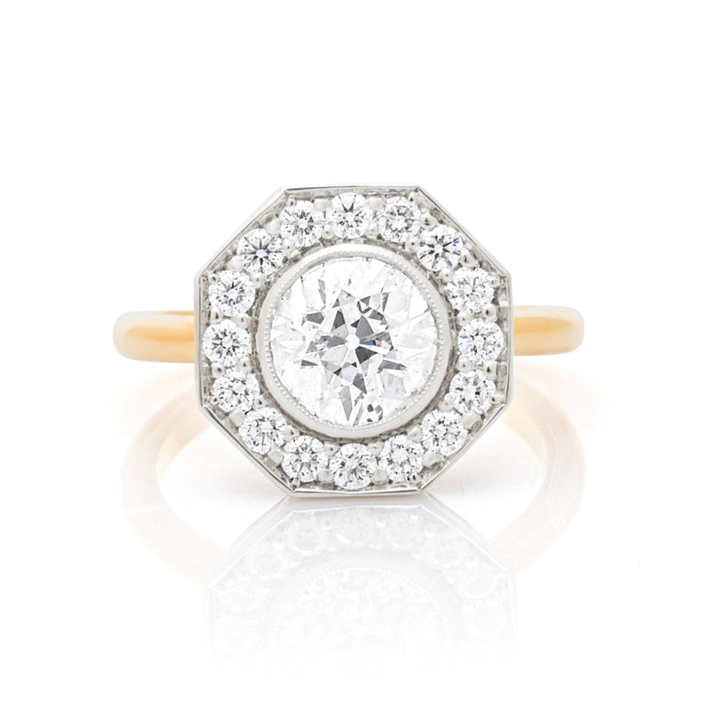 Old cut Diamond Octagonal Halo Ring