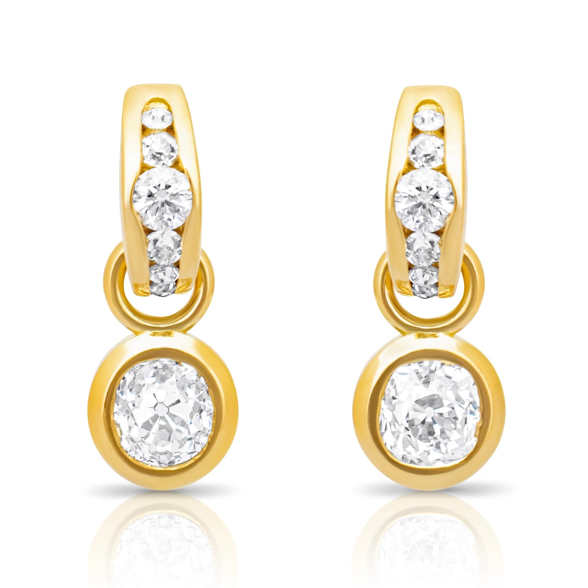 Old cut Diamond drop Earrings. Diamond hoop earrings. Detachable diamond earrings