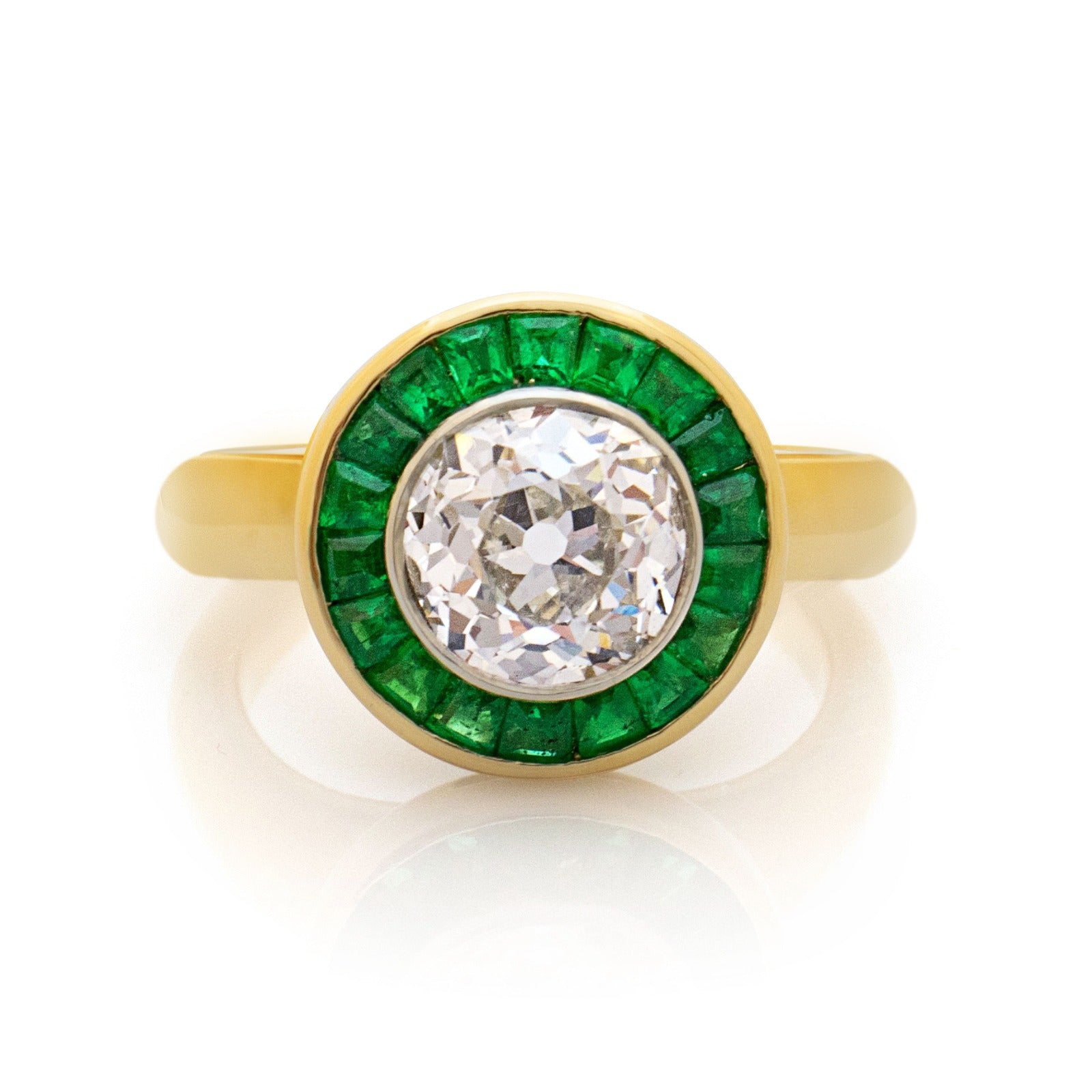 Emerald and Diamond ring. Old cut Diamond ring. Emerald halo ring. Diamond and emerald engagement ring. 