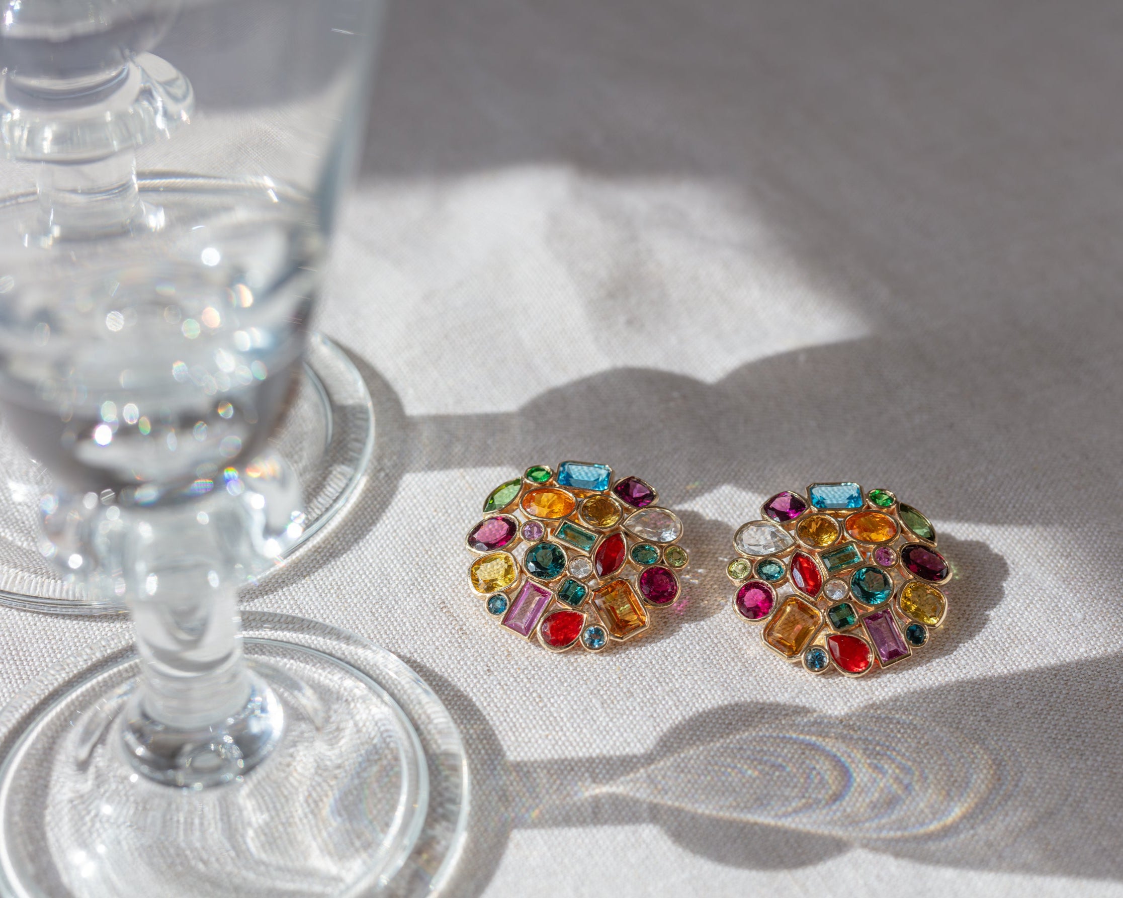 Multi-coloured gemstone earrings. Statement earrings. Colourful earrings. Big earrings