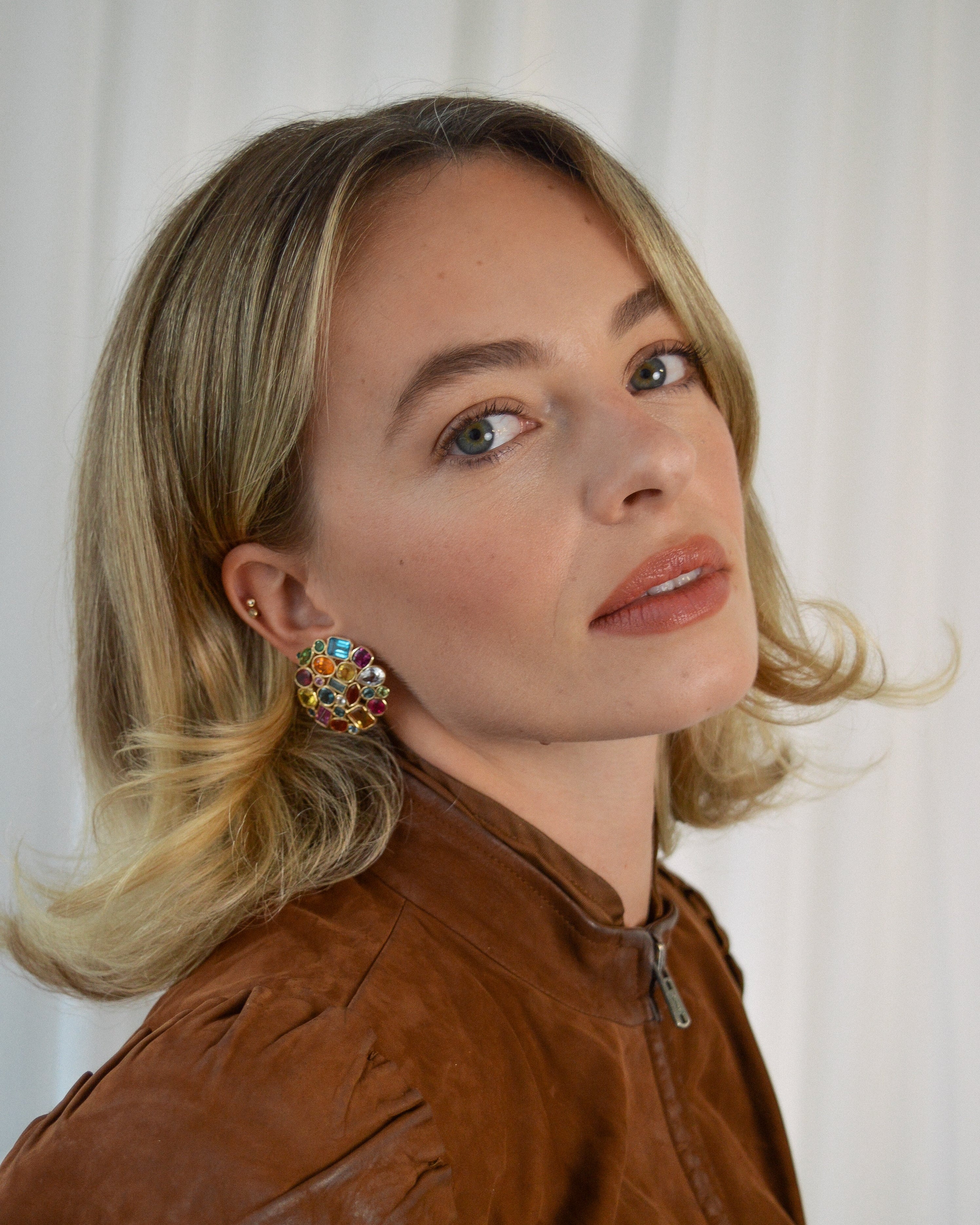 Multi-coloured gemstone earrings. Statement earrings. Colourful earrings. Big earrings