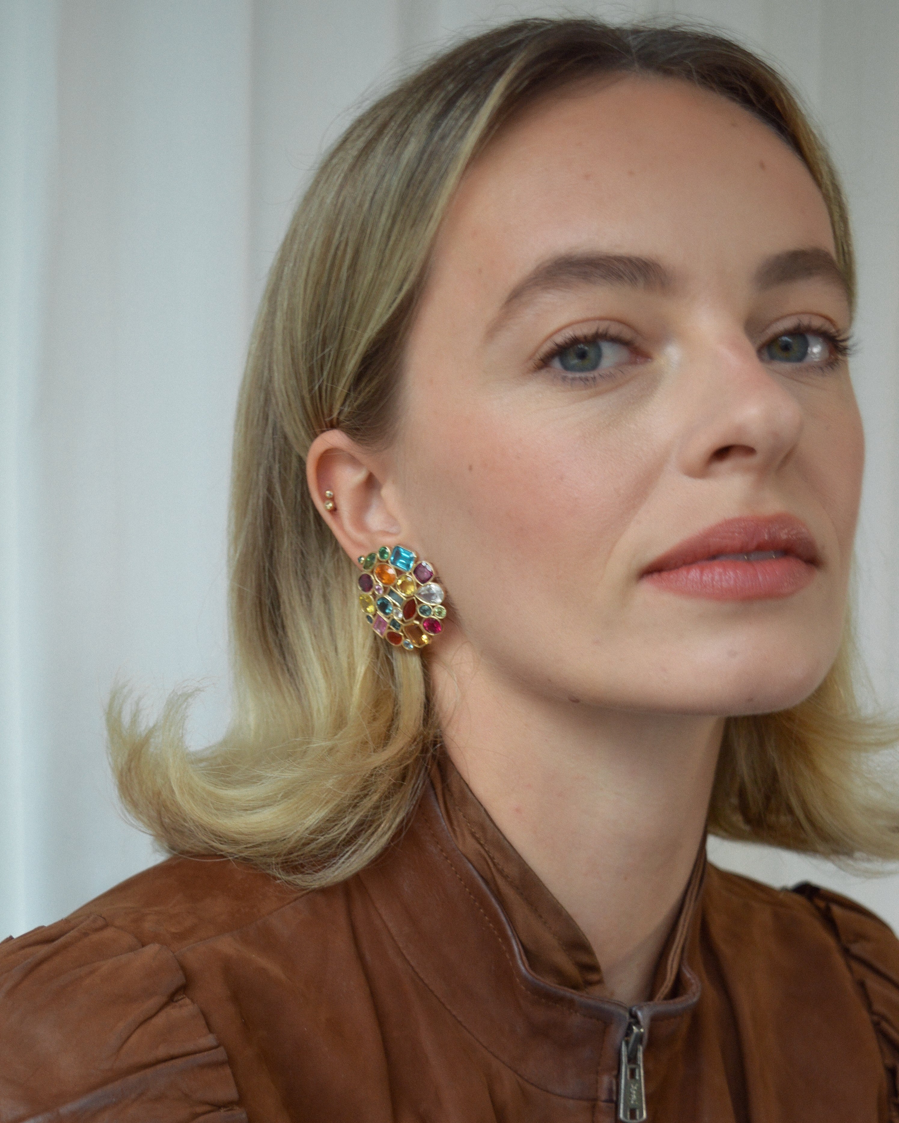 Multi-coloured gemstone earrings. Statement earrings. Colourful earrings. Big earrings