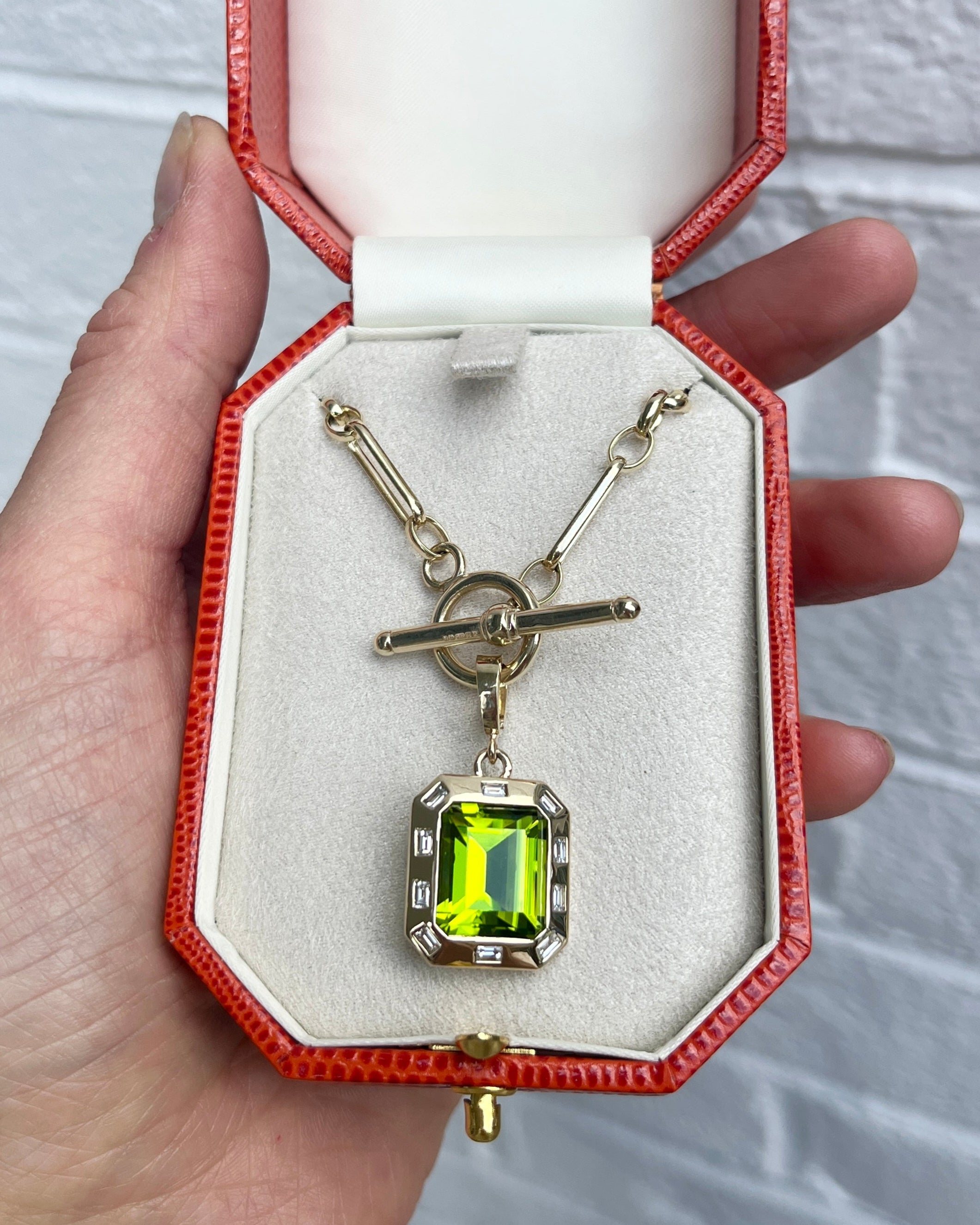Peridot and Diamond T-bar Necklace 