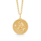 Sagittarius Zodiac pendant. Sagittarius Zodiac necklace.  Birthstone pendant. Birthstone jewellery. Medallion. Gold zodiac pendant. Solid gold and Diamond pendant. Disc pendant. Gold disc pendant.